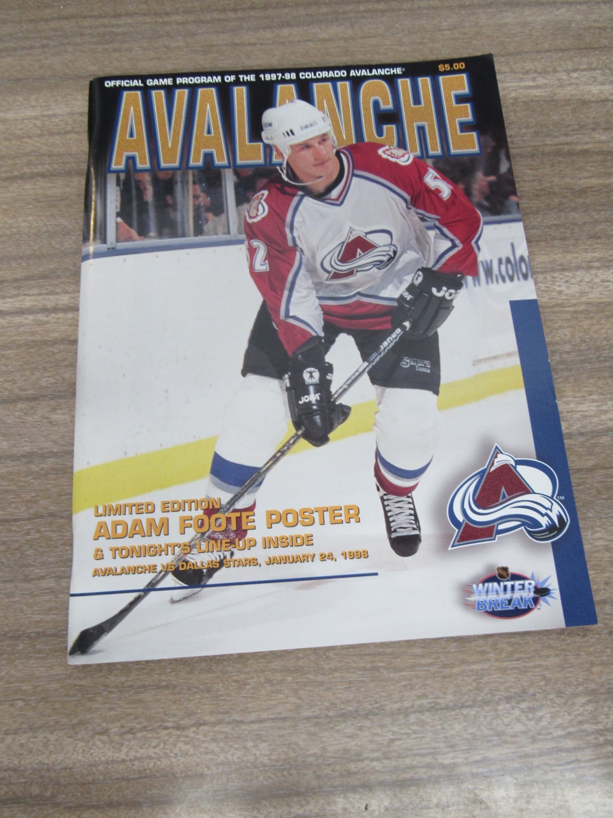 1997-98-Avalanche vs Stars Program w/ Ticket Stub 1/24/98 Adam Foote