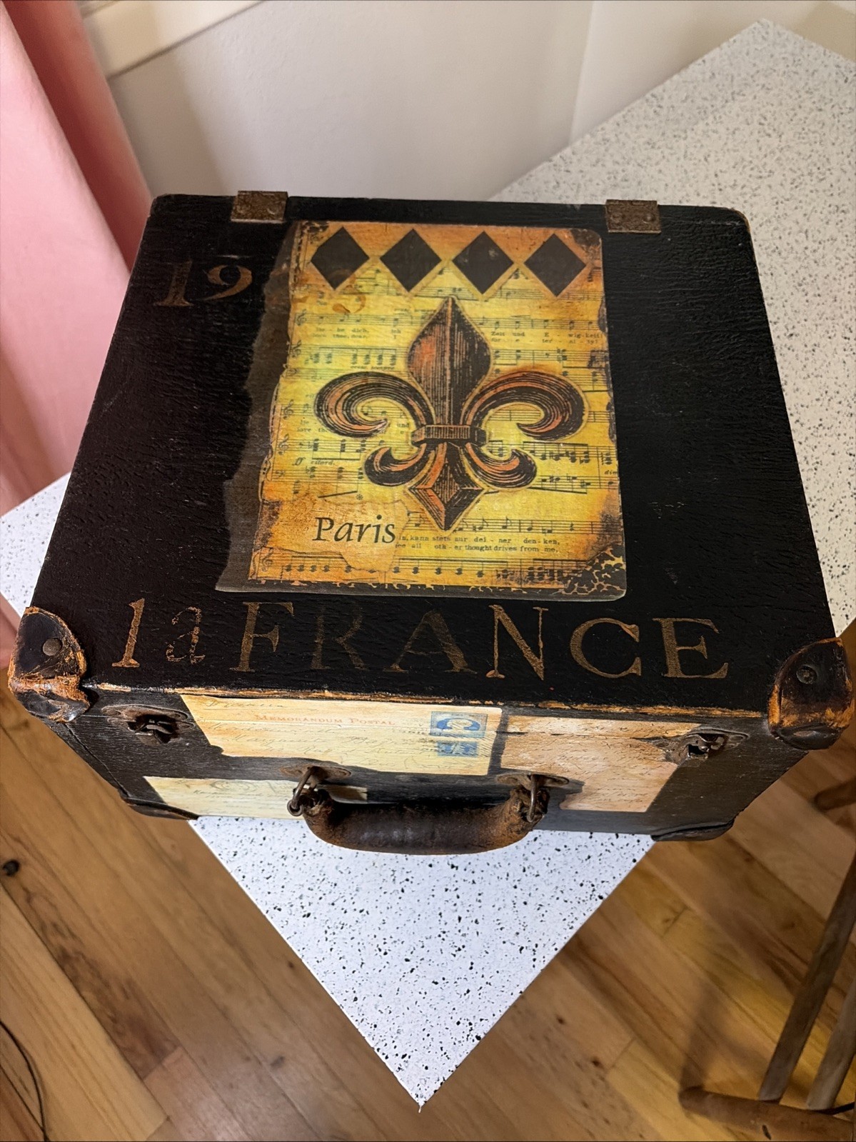 Decorative Vintage Travel Trunk Paris France Letters Decoupage Wooden Box
