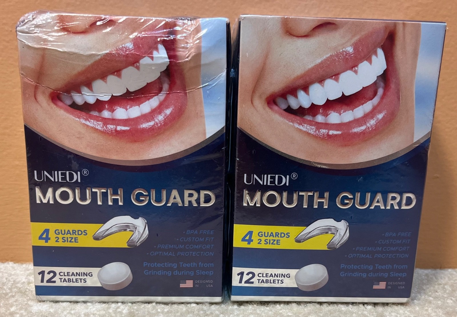 2 box 4 Anti Grinding Mouth Guards Nighttime Teeth Clenching + 12 Clean Tabs Ea