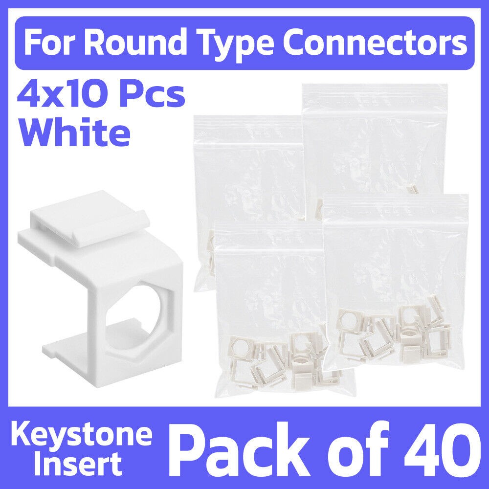 40 Pack Blank Keystone Jack Insert With Hole for RCA F-Type BNC Connector White