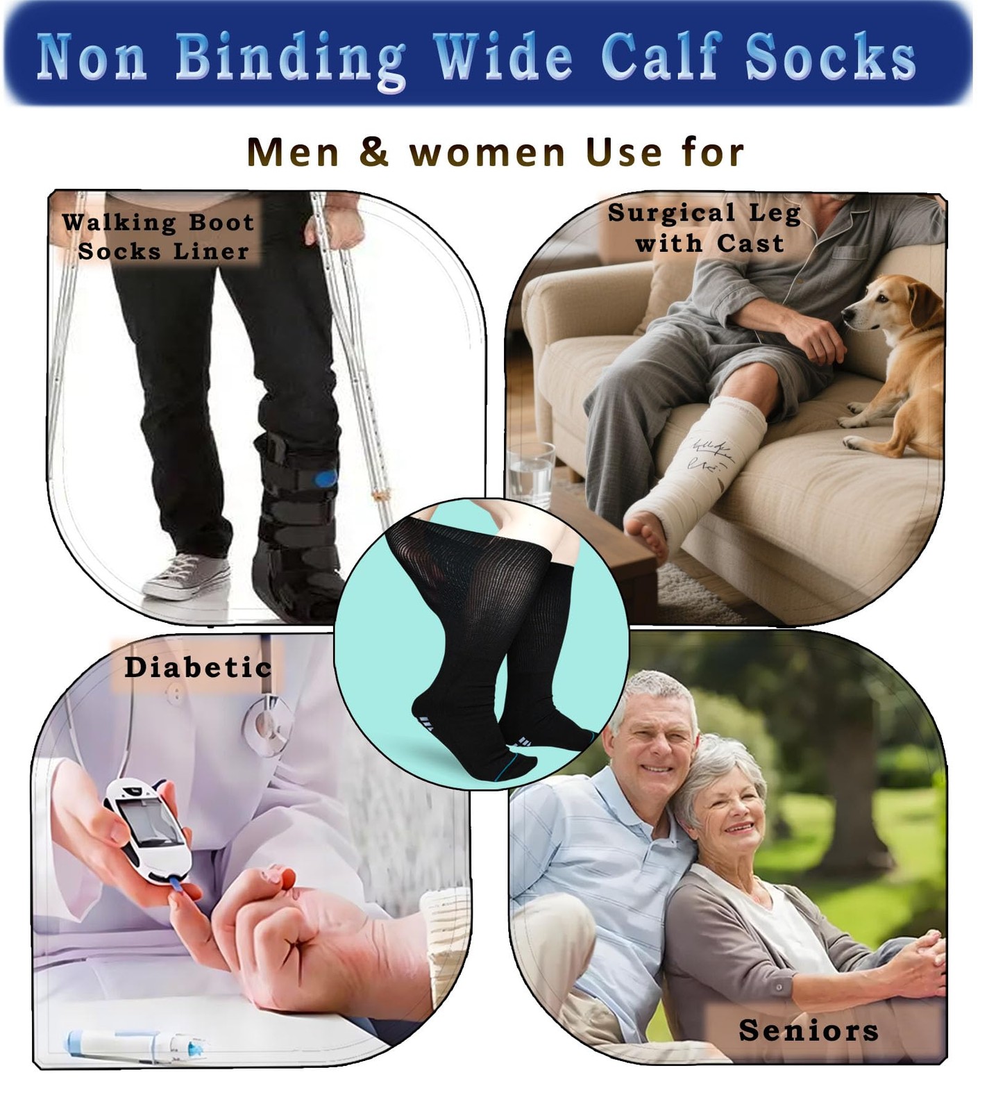 Medical Boot Socks for Orthopedic Walking Boot,Tall One Size, Black-2 Pairs