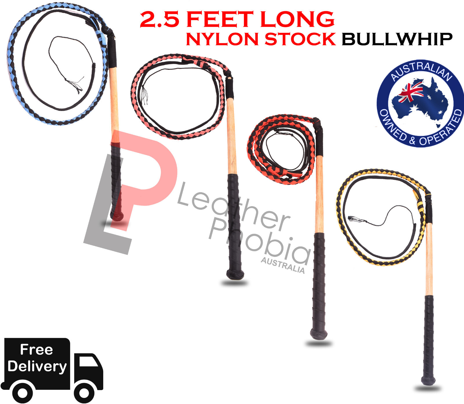 2.5ft Nylon Kids stock whip Australian Made Whip Stockwhip