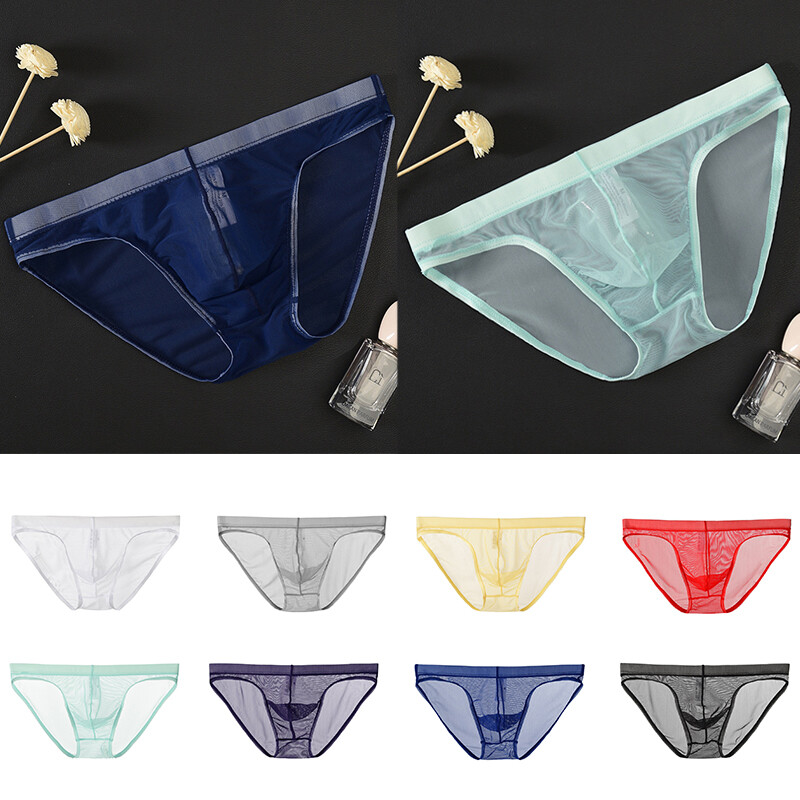 Mens Sexy Sheer Mesh Underwear Breathable Briefs See Through Low Rise  Lingerie
