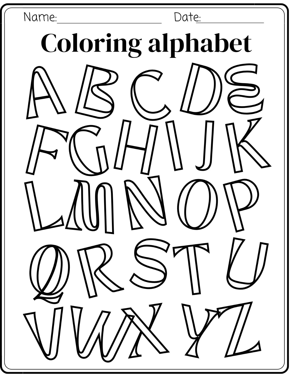 Digital PDF Editable Coloring Alphabets Template Download Fast Delivery