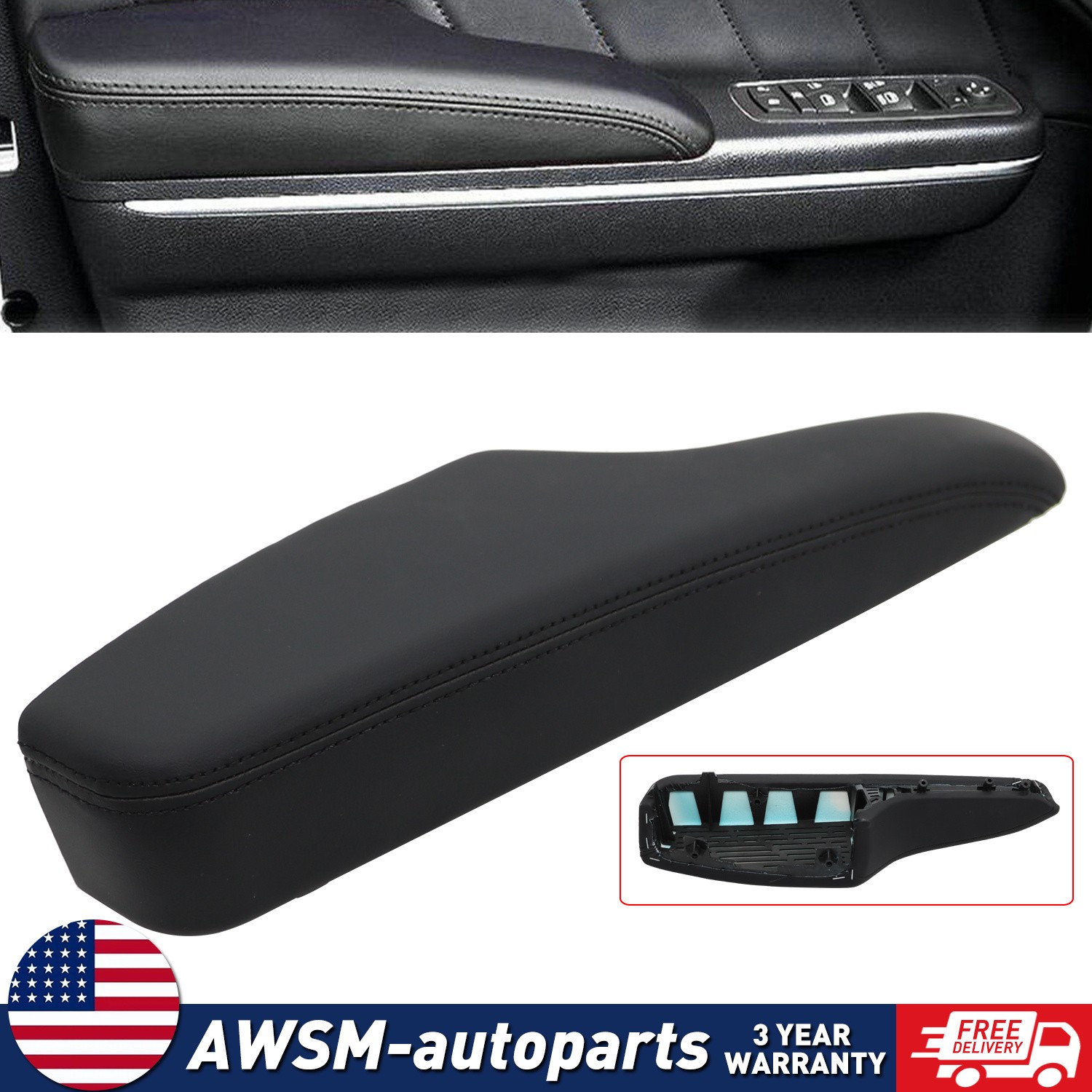 Driver Door Panel Armrest Cover Trim For 2011-2023 Chrysler 300 Dodge Charger