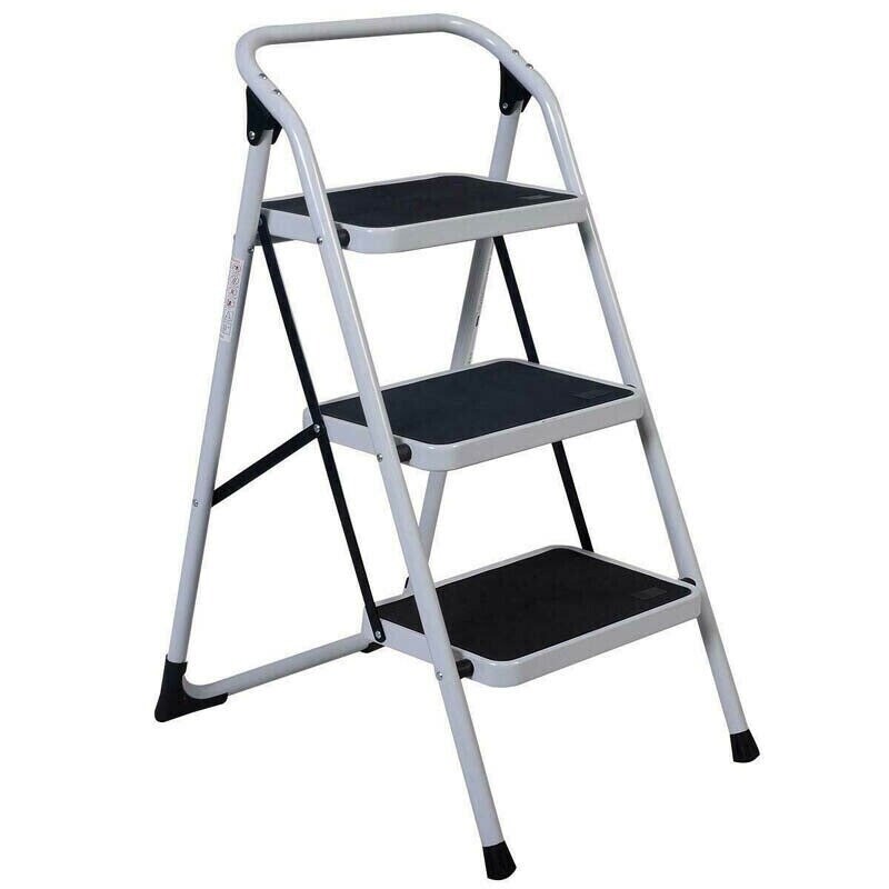 3 Step Ladder Portable Folding Non Slip Safety Tread Heavy Duty Industrial Home