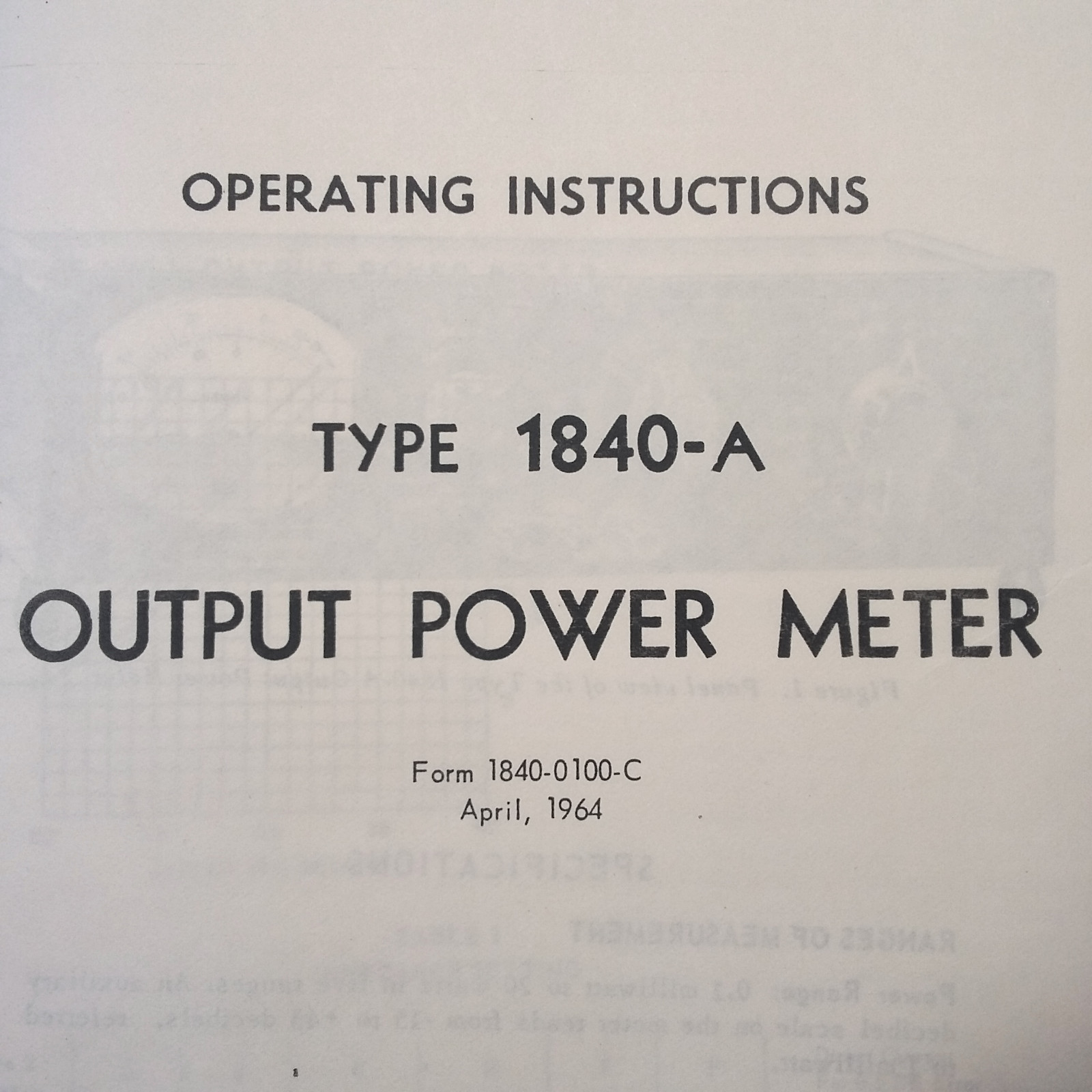 GenRad General Radio 1840A Output Power Meter Operating Manual