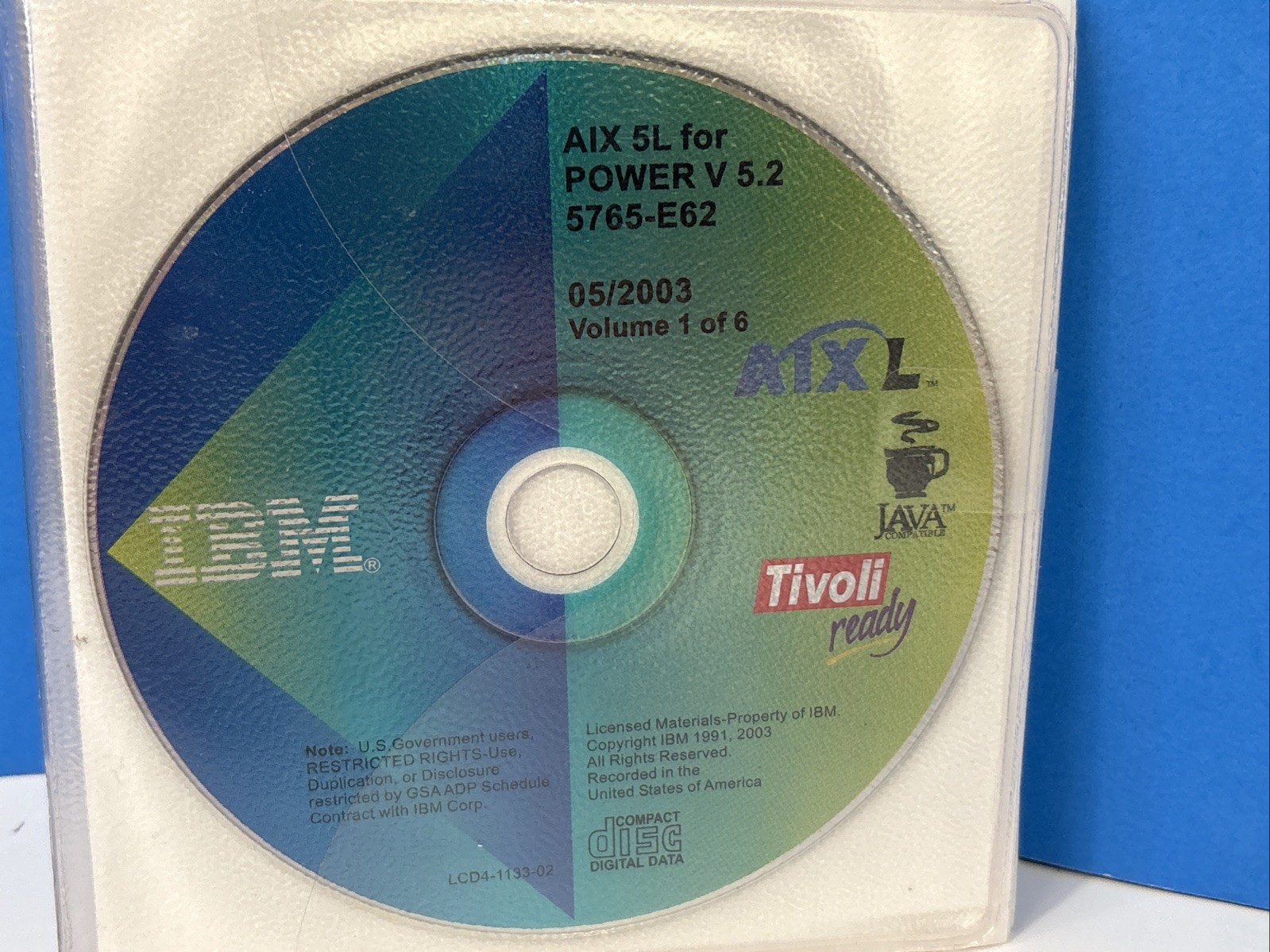 VINTAGE IBM SOFTWARE AIX 5L for Power V5.2 5765-E62 PC (6 CD ROMS) 05/2003