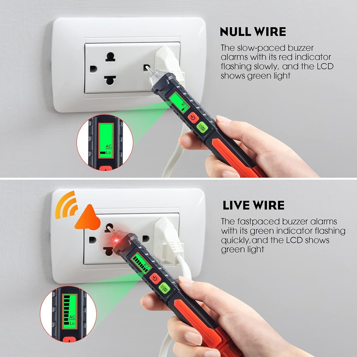 AC Voltage Tester with Smart Alerts and Built-In Flashlight for Easy Detection