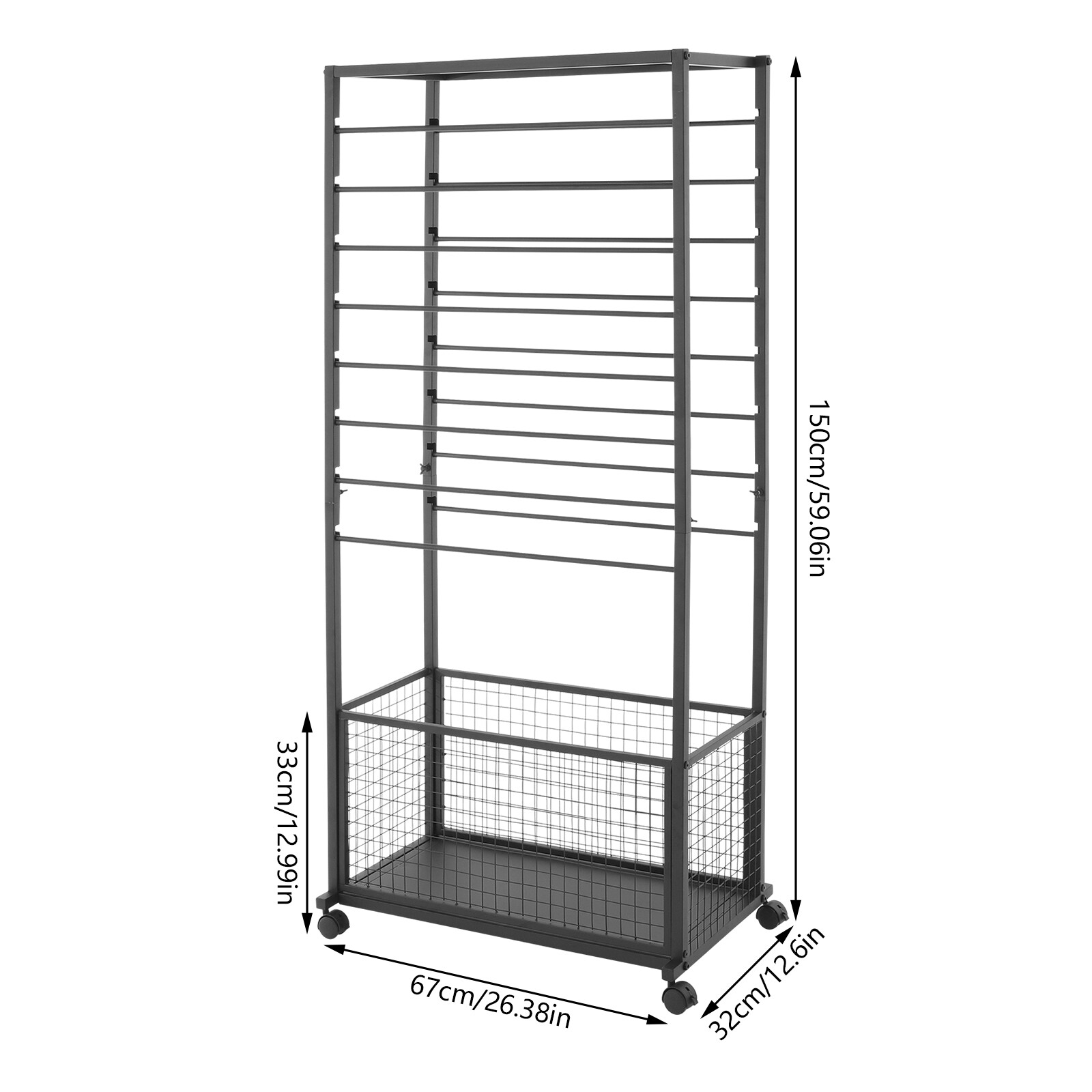 16-Tier Double-Sided Ribbon Holder Organizer Rack Ribbon Storage Holder W/ Wheel