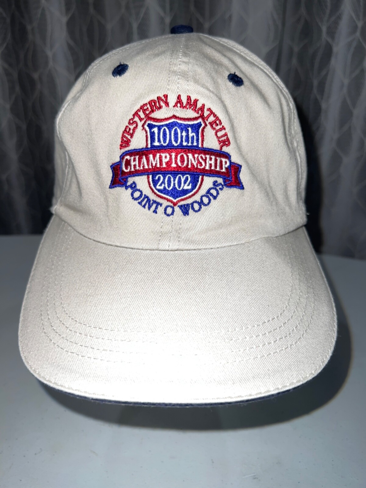 Western Amateur 100th Championship 2002 Ivory w RWB accents Hat Cap Strap Buckle