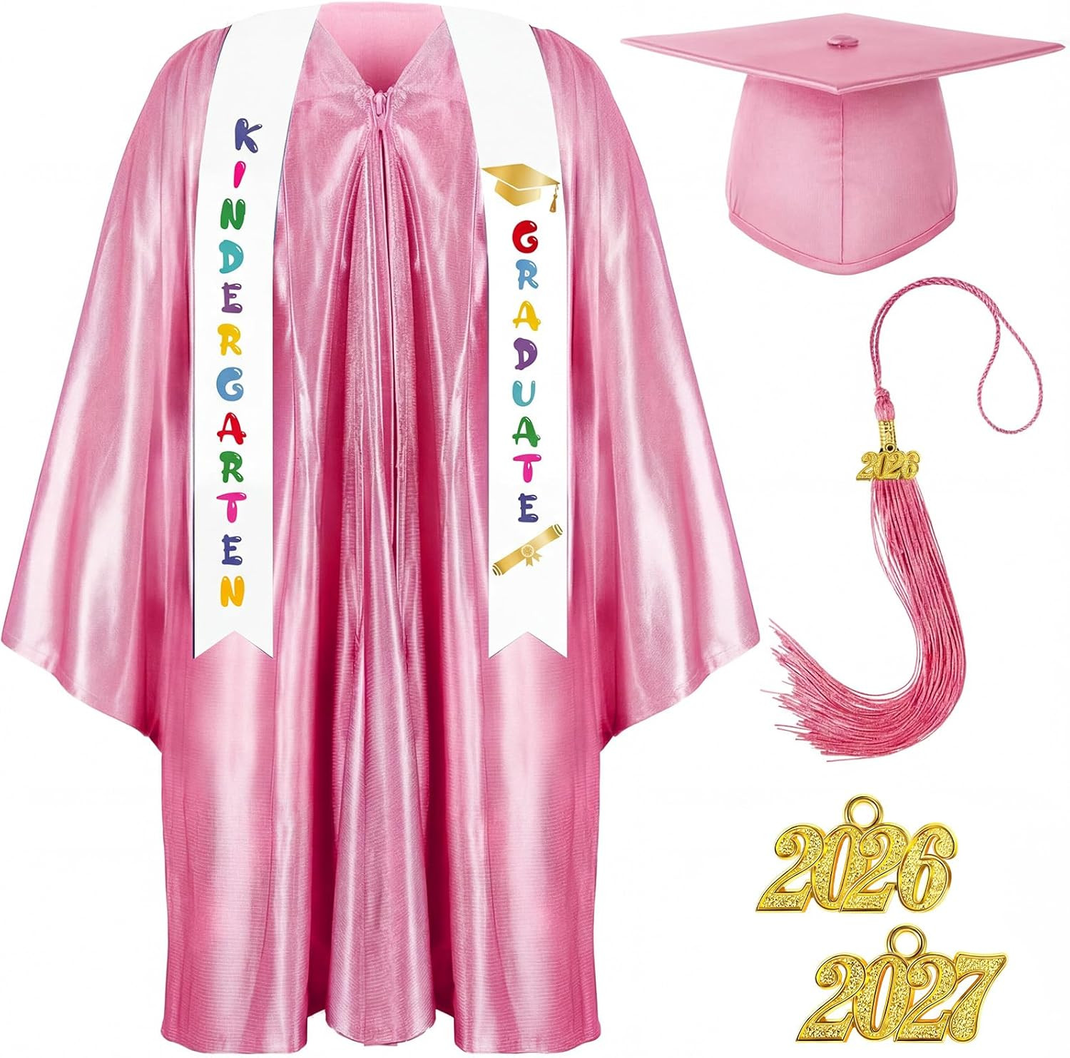 2026 Year Preschool and Kindergarten Graduation Gown Cap Tassel Set with 2026 Ch