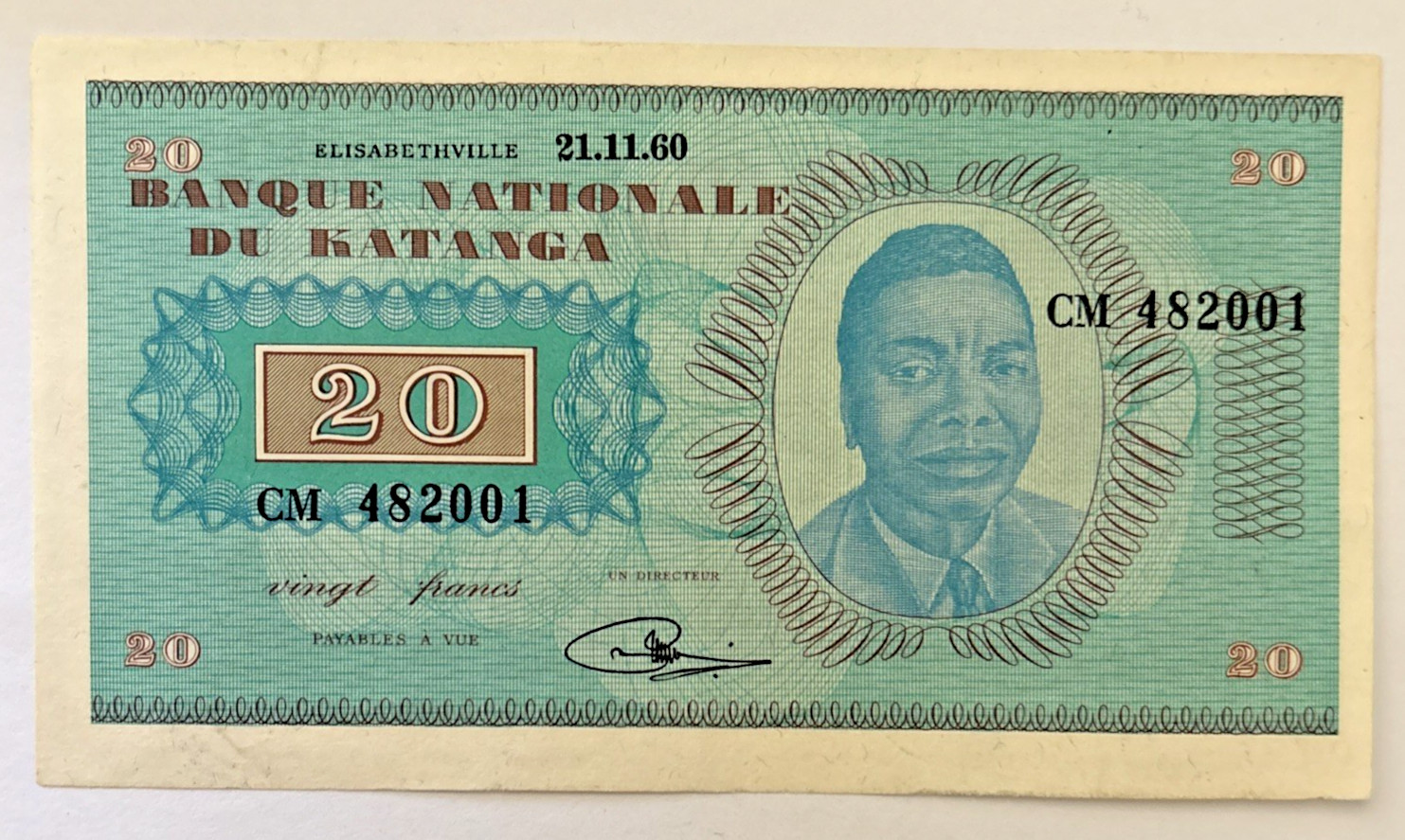 Katanga 20 francs 1960 p-6a aUNC