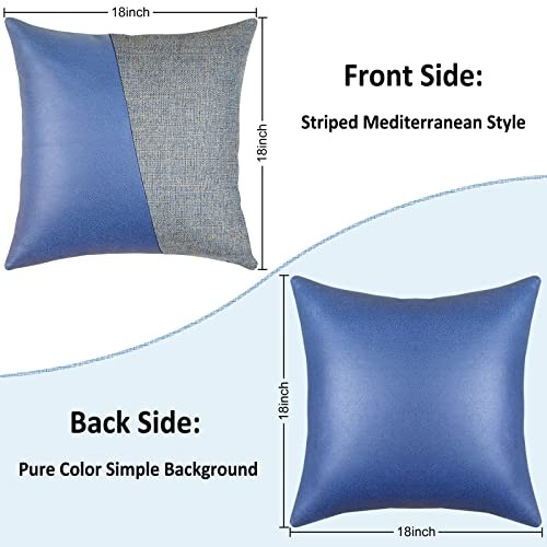 Pack of 2 Faux Leather Pillow Covers 18" x 18" (Pack of 2) Pattern E-blue