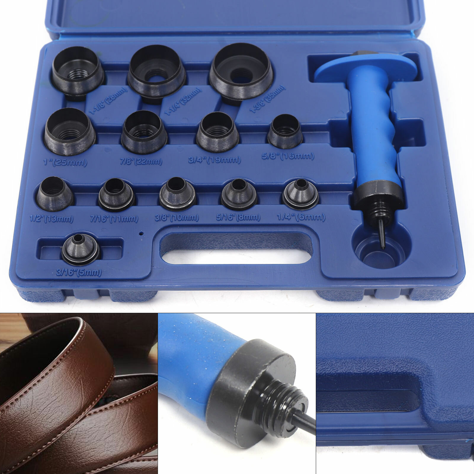 14pcs Hollow Punch Set Belt Leather Hole Maker Gasket Plastic Cutting Kit Tool