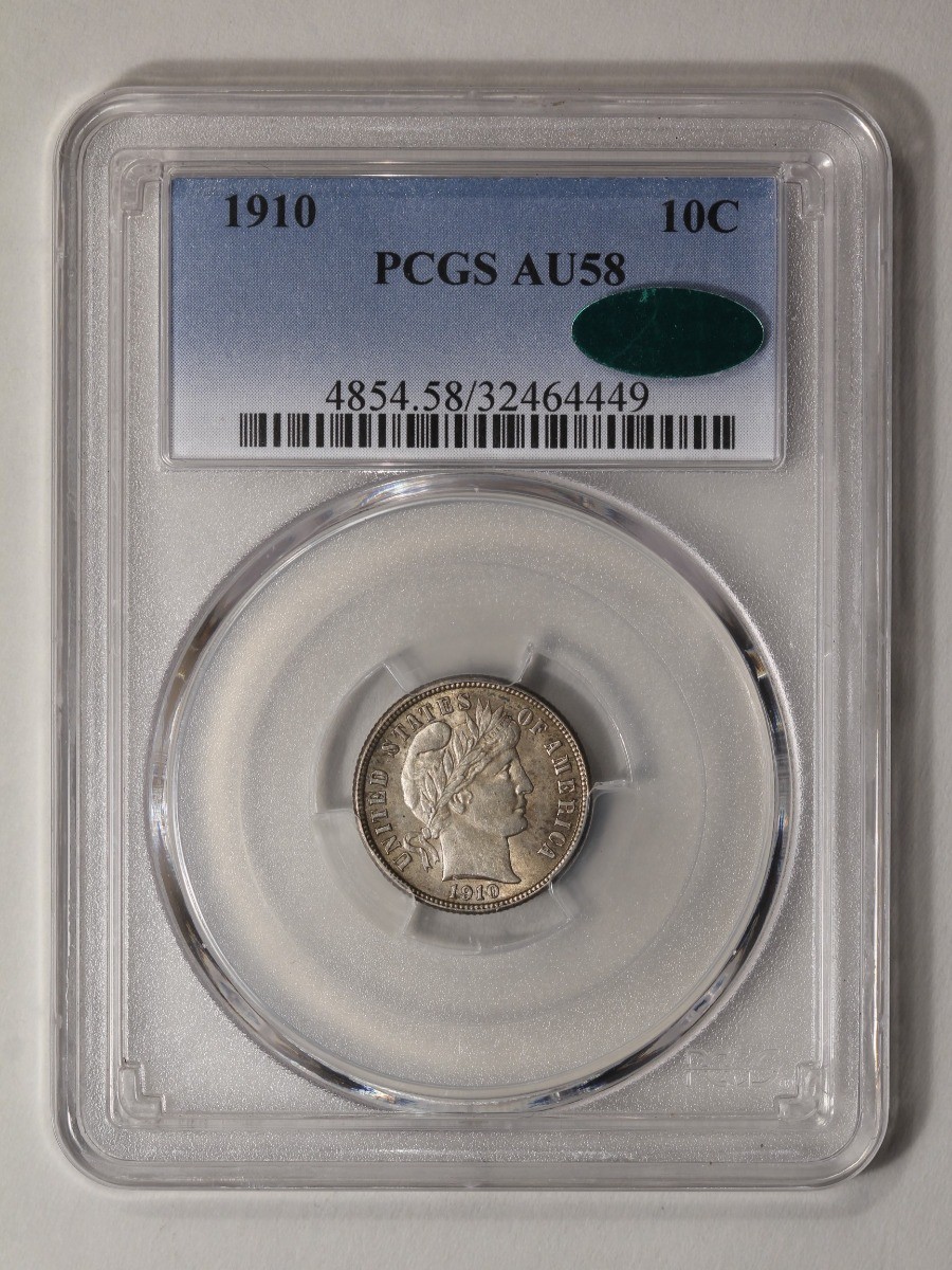 1910 10C Barber Dime PCGS AU58 (CAC)