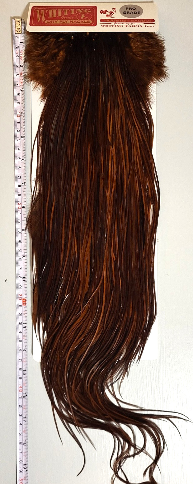 Whiting Dry Fly Rooster Saddle, White Dyed Coachman Brown, Pro Grade, Fly Tying