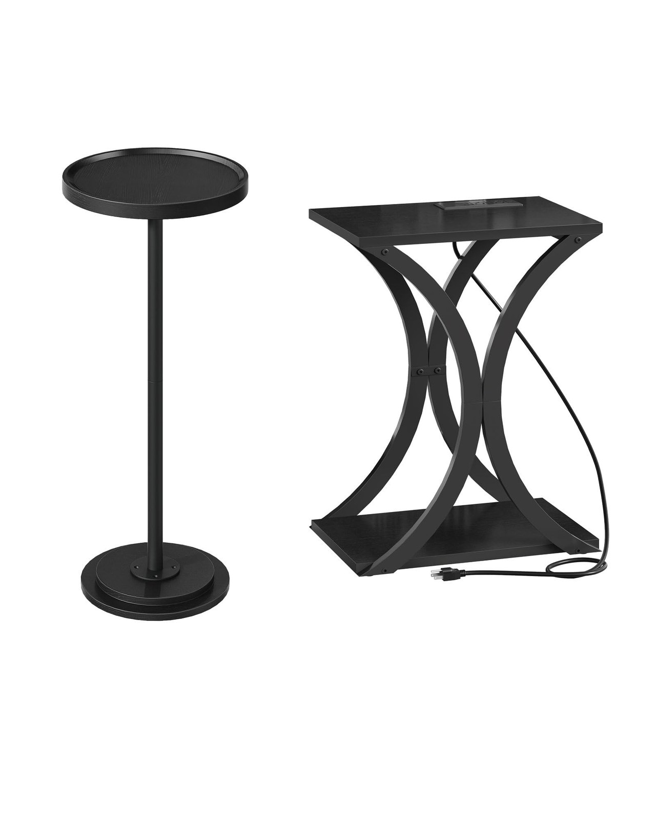 Small Round Side Table and End Table with Charging Station Bundle, Drink Tabl...