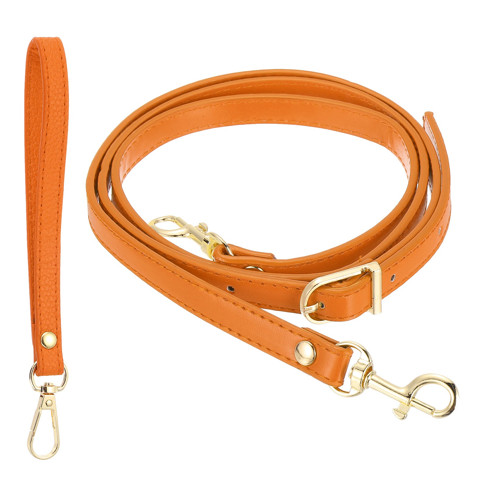 41-49 Inch Adjustable PU Leather Purse Strap w/ Wristlet Orange/Gold