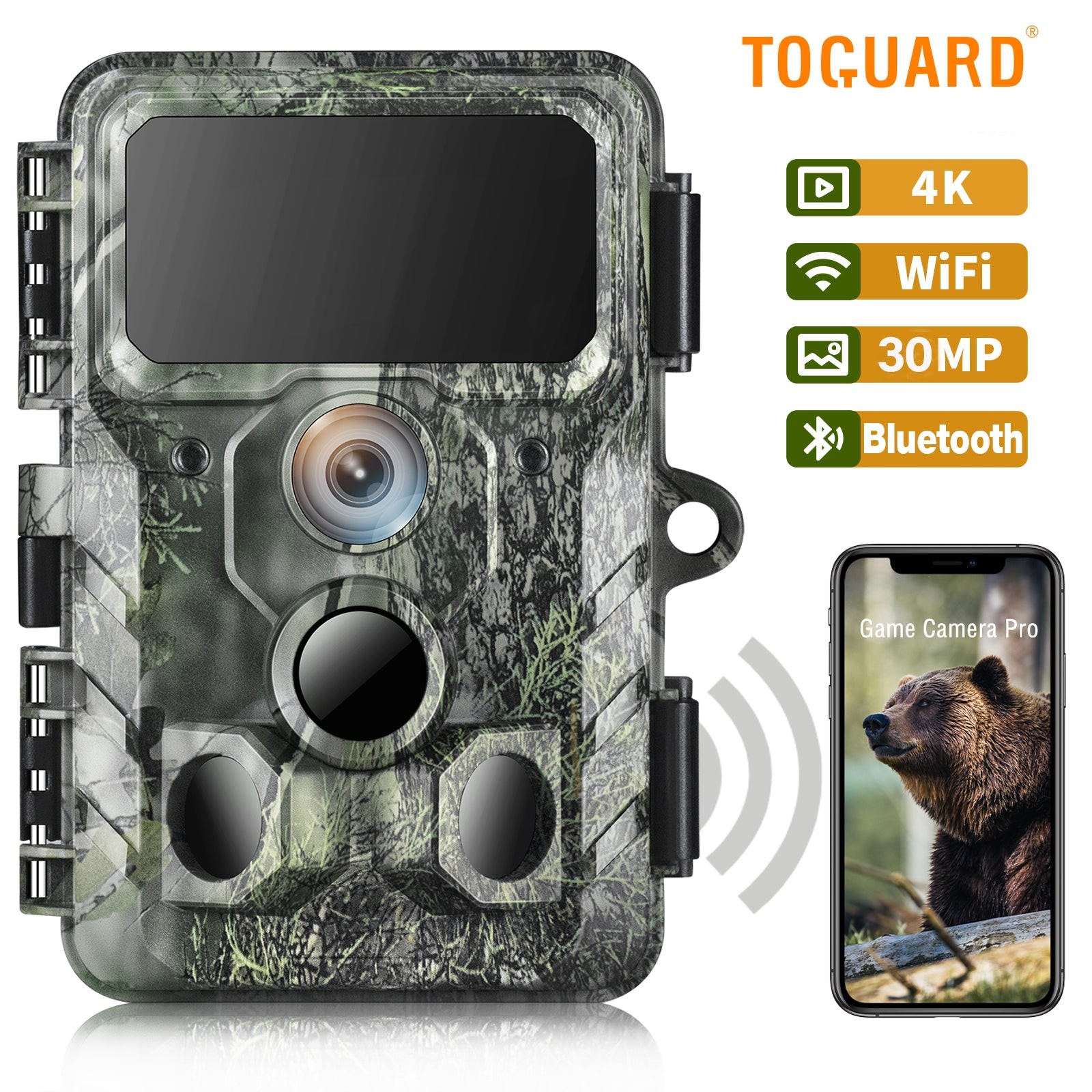 TOGUARD 4K Lite 30MP HD Trail Camera WiFi Bluetooth Wildlife Hunting Game Camera