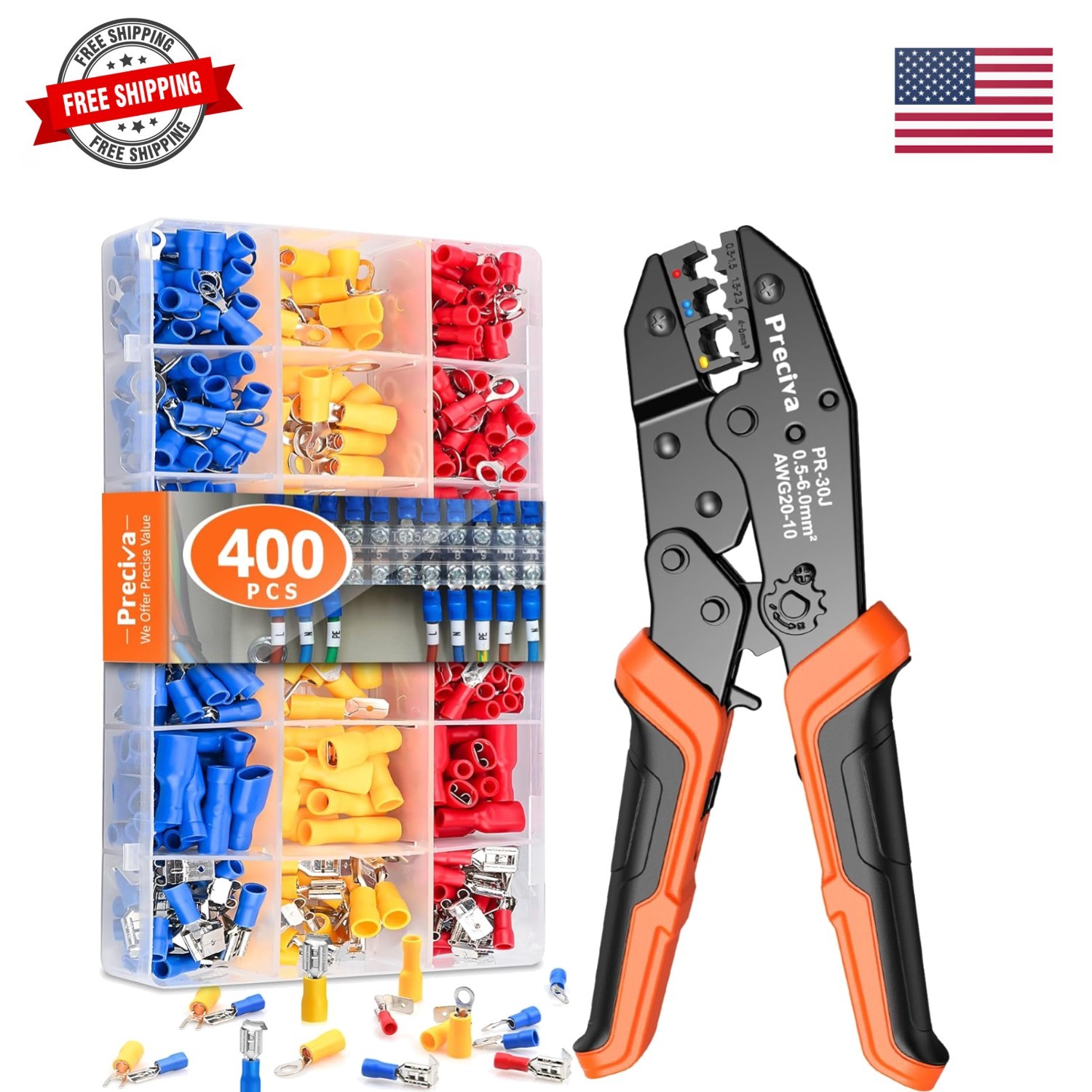 Crimping Tool Kit for Insulated Wire Connectors, -10 Ratcheting Wire Terminal...