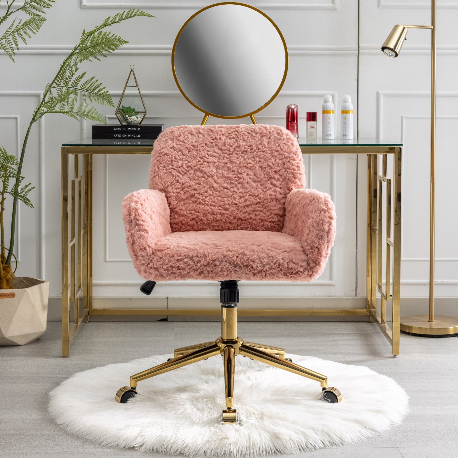 A&A Furniture Office Chair,Artificial Rabbit Hair Home Office Chair With  Metal