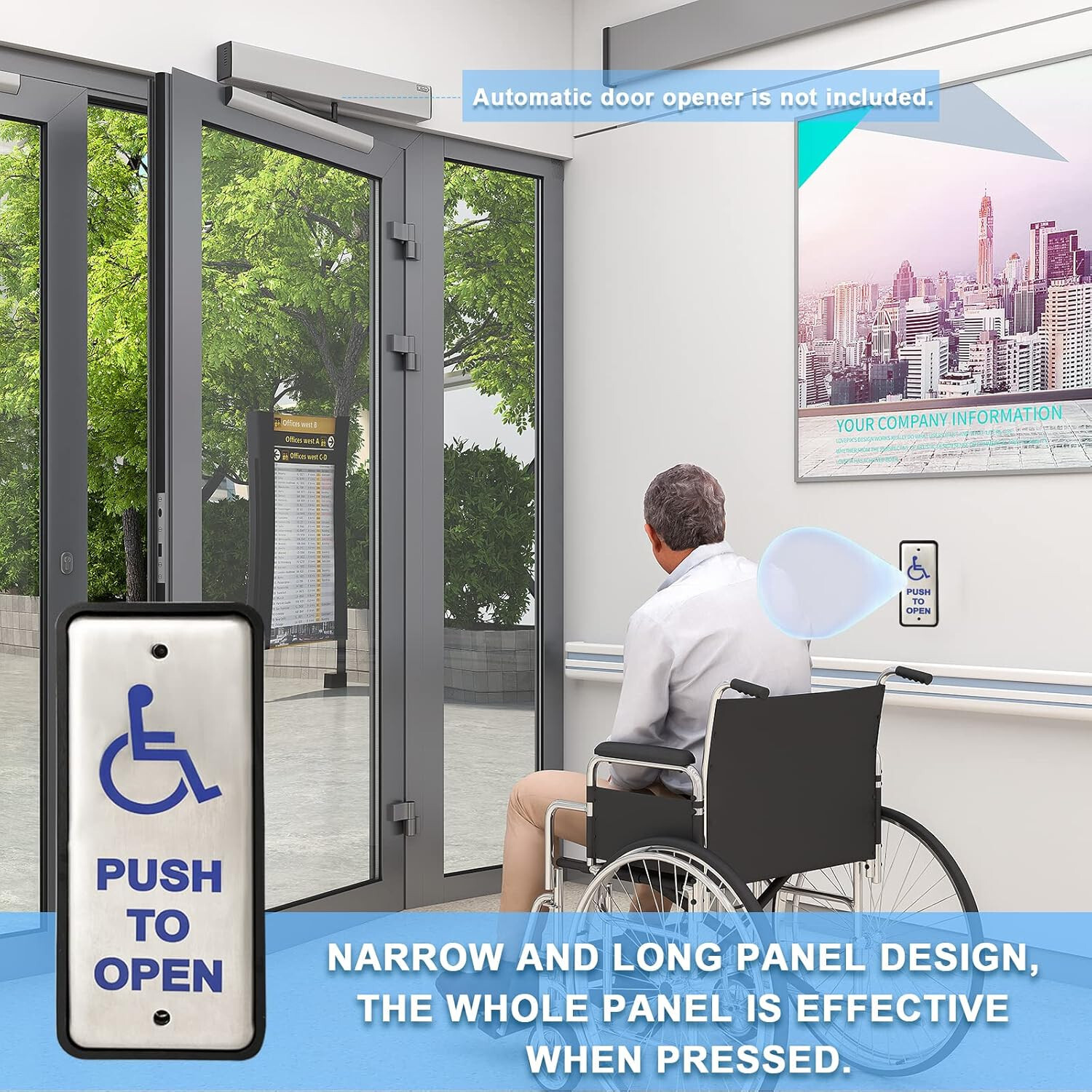 Handicapped Push Button for Automatic Door Opener,Single Narrow Wired Stainless