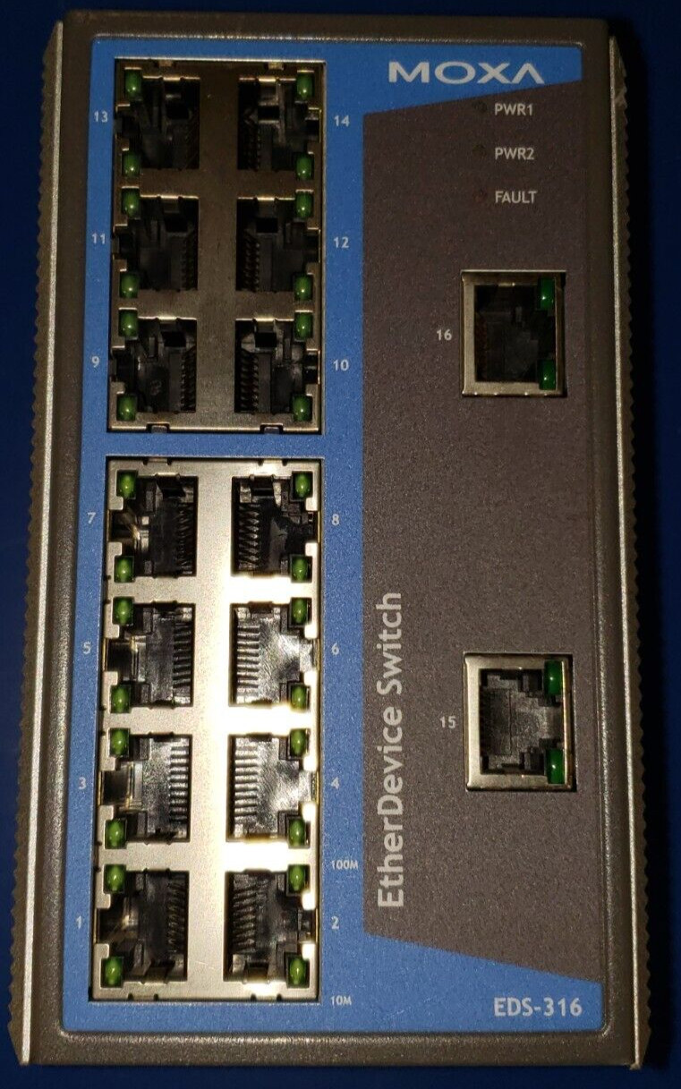 MOXA EDS-316 Rev 2.0  ETHERNET DEVICE SWITCH   16Port  Used