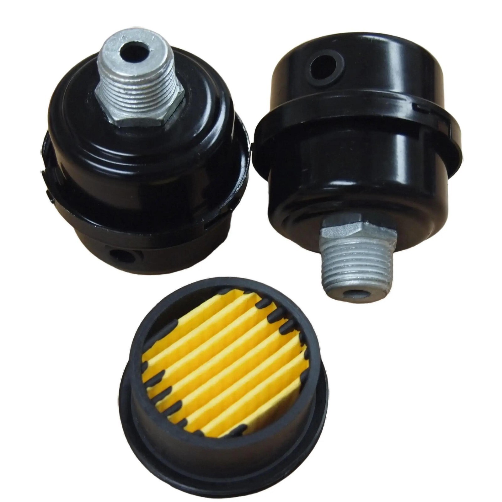 Lot of (2) Air Compressor Metal Air Filter Silencer 1/2" MPT Paper Cartridge