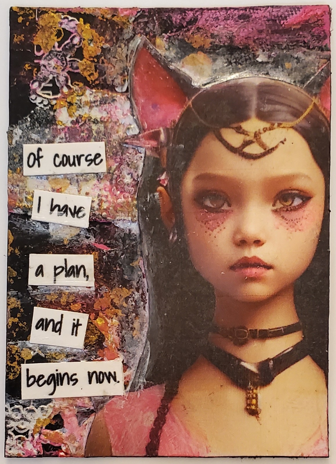 Mixed Media Collage Art Card ACEO ATC Wednesday Addams Inspired I Have A Plan