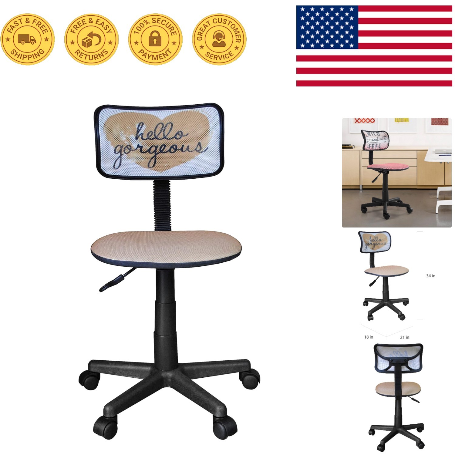 Hello Gorgeous Adjustable Swivel Mesh Chair - Comfort for Work & Relaxation