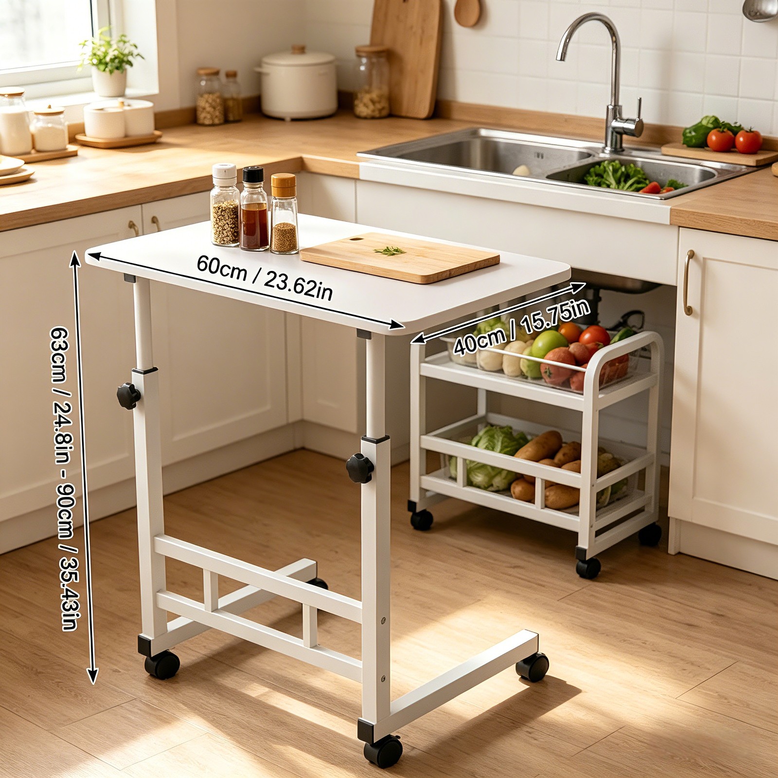 Kitchen Storage Cart w/ Wheels Rolling Kitchen Island Cart Mobile Utility WHITE