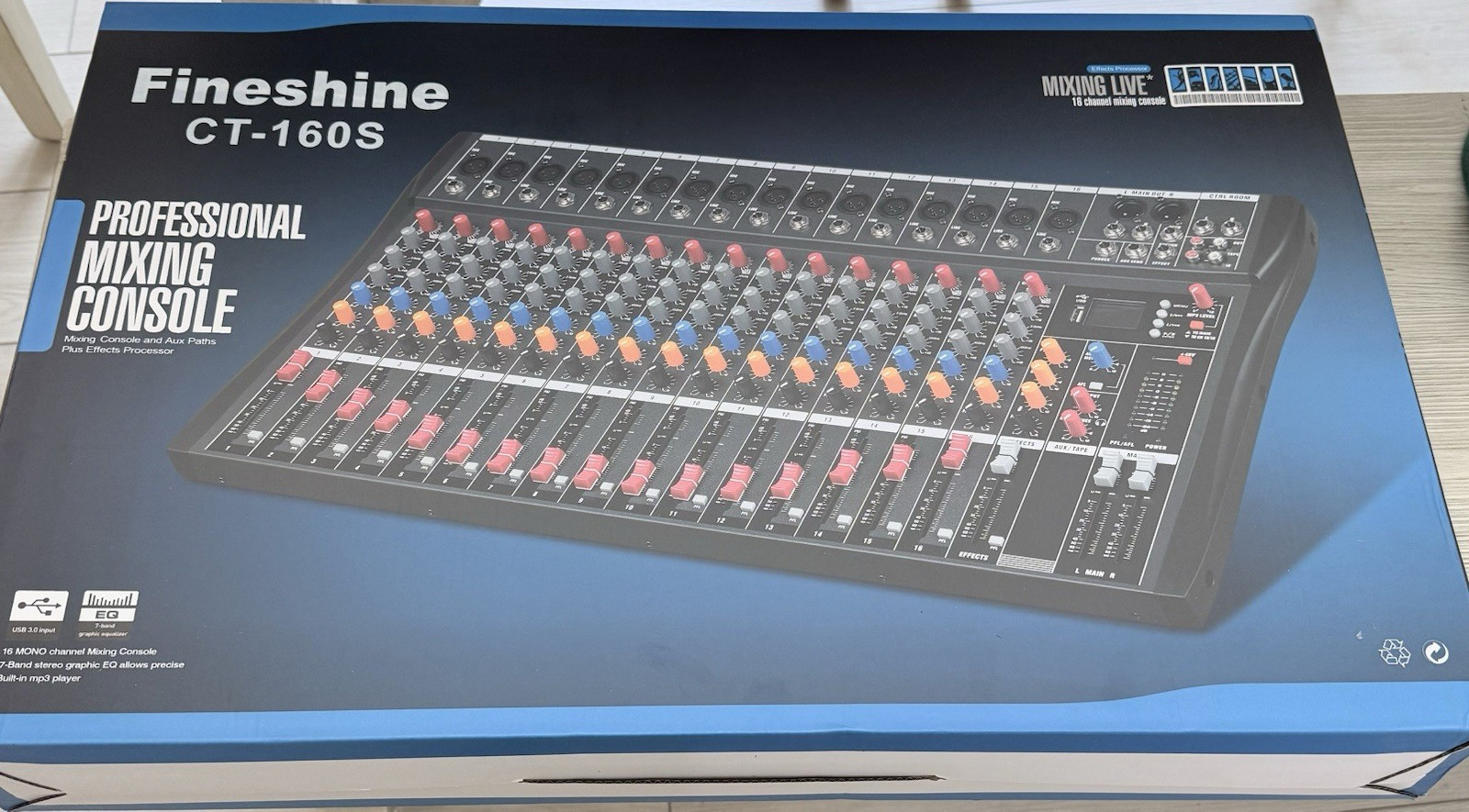 Fineshine CT-160S 16-Channel Mixing Console USB EQ MP3 Player Phantom Power