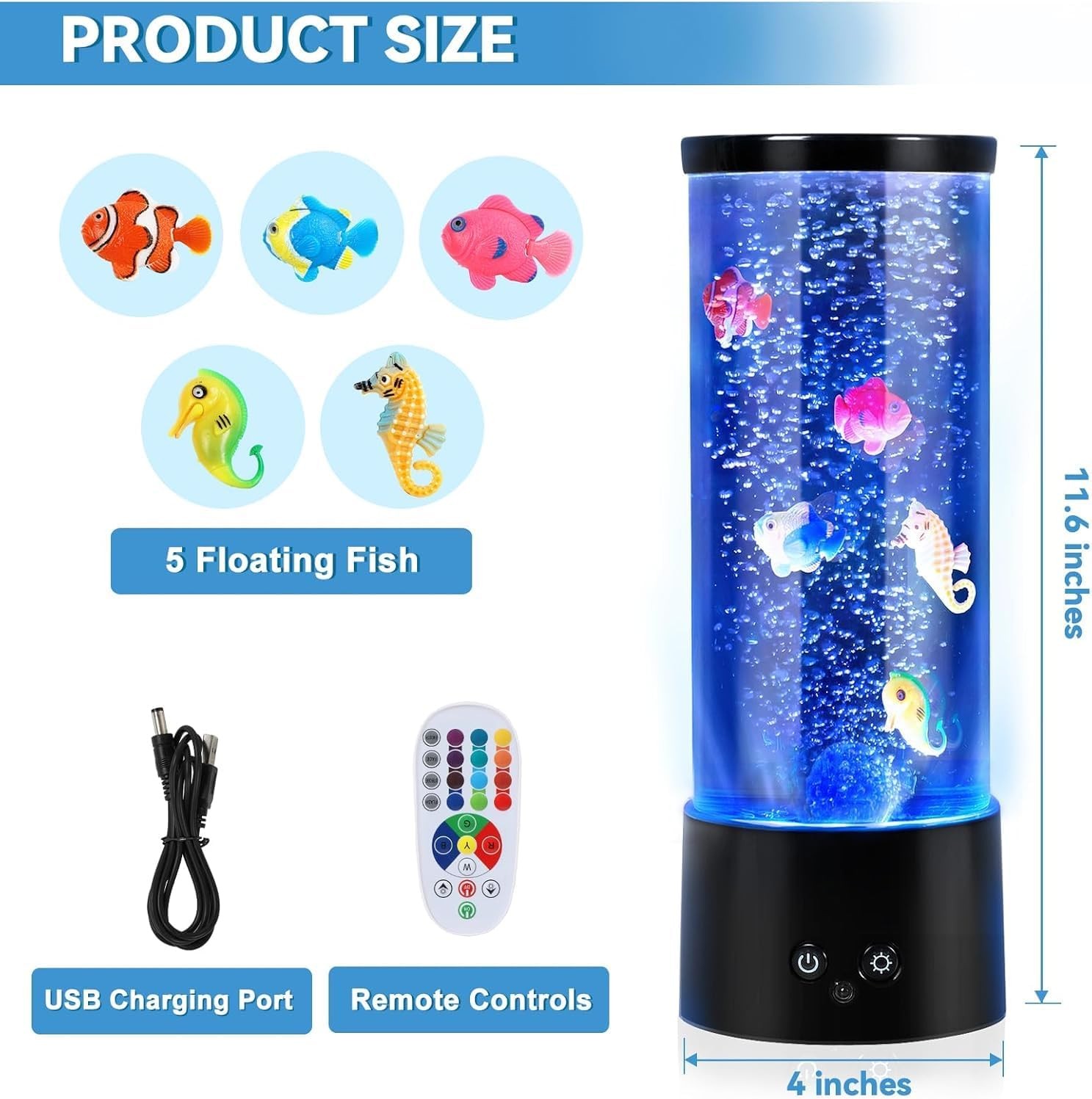 Bubble Aquarium Lamp Color Changing Fish Tank w/Remote USB/Battery Mood Light