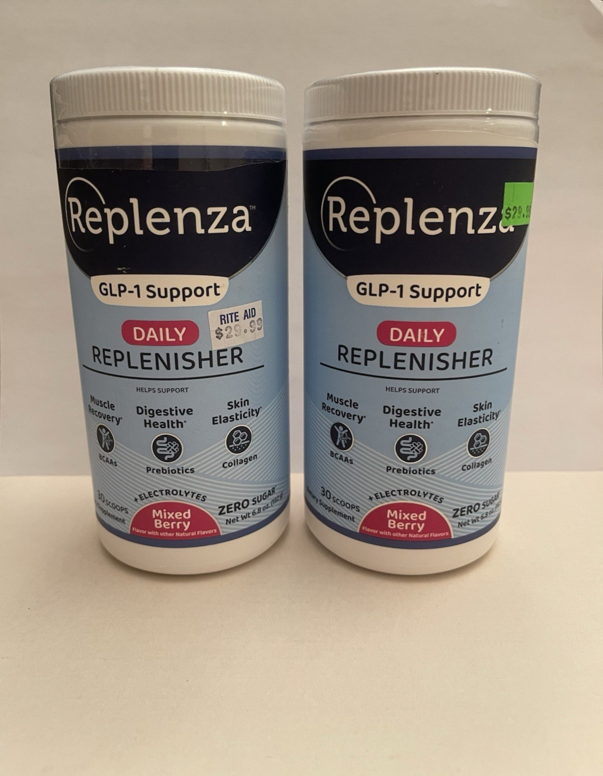 2x Replenza Mixed Berry Electrolyte Mix Zero Sugar 6.8oz Powder EXP 8/2026