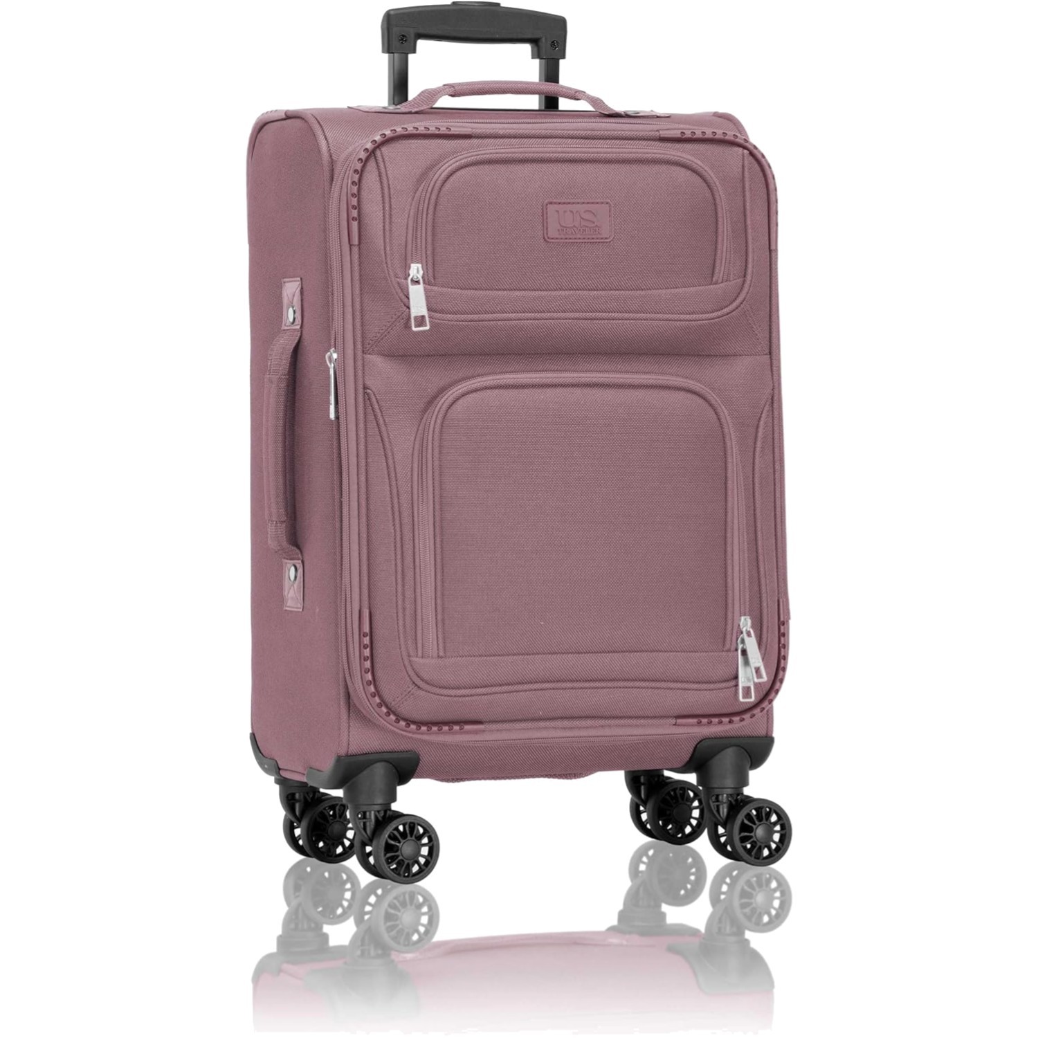 Elegant 22" Lightweight Softside Carry-On Suitcase with Spinner Wheels in Mauve
