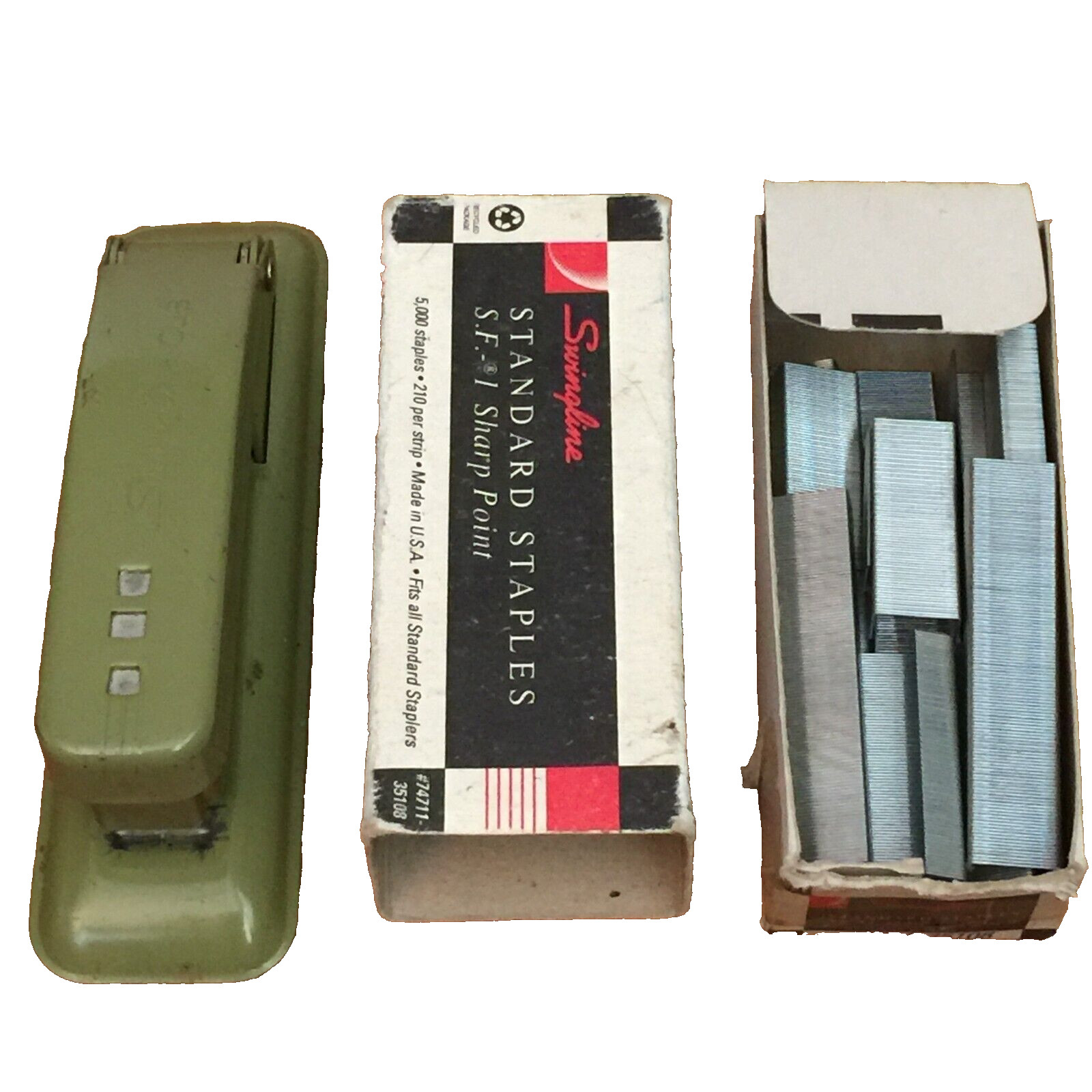 VINTAGE METAL SWINGLINE CUB STAPLER 5" OLIVE GREEN MADE IN USA STAPLES TESTED