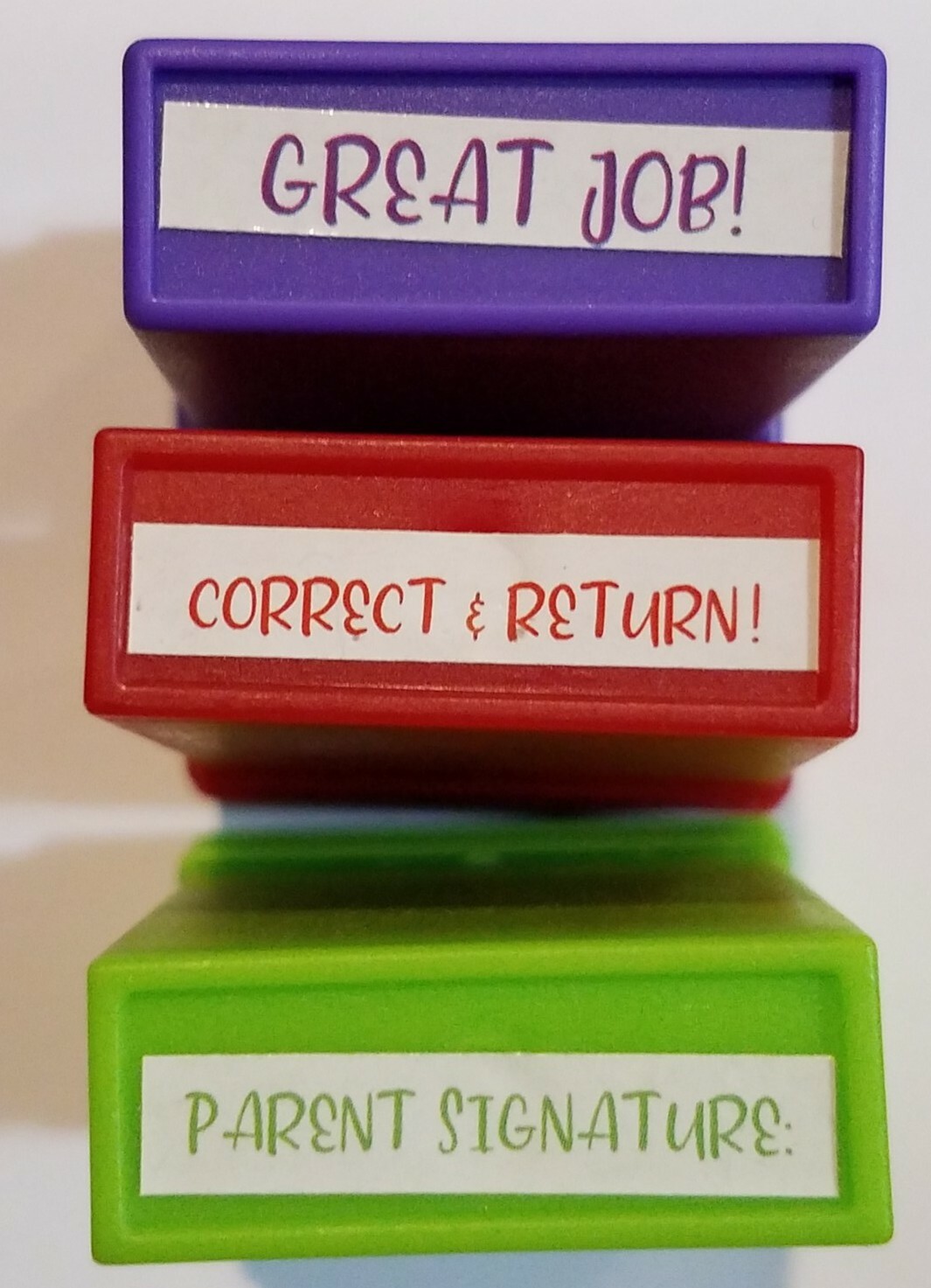 3 Pack Self-Inking Teacher Stamps GREAT JOB, PARENT SIGNATURE, CORRECT & RETURN