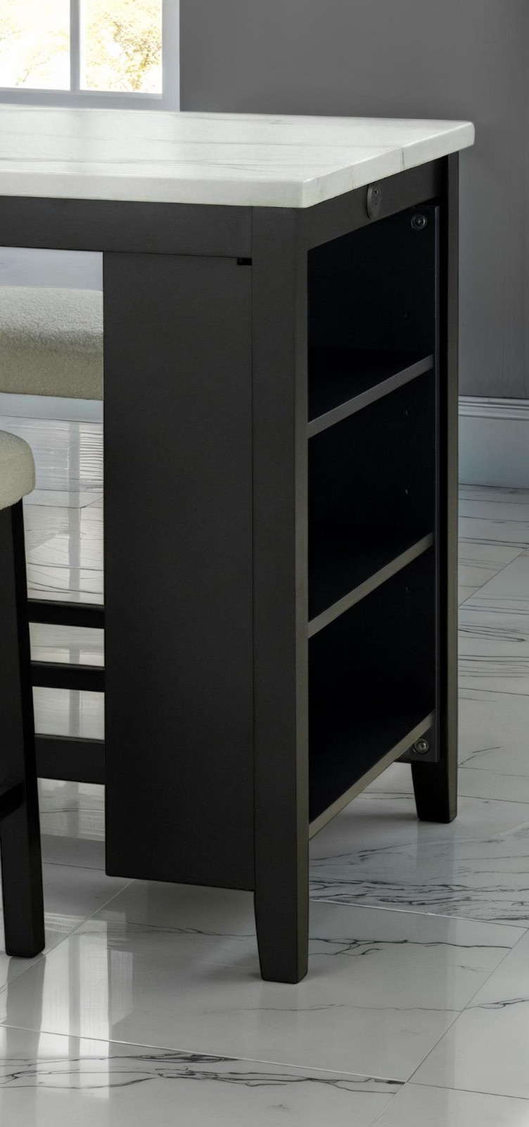 Dining Room Transitional 3pc Dining Set Gloss Table Top w Storage Shelves Side