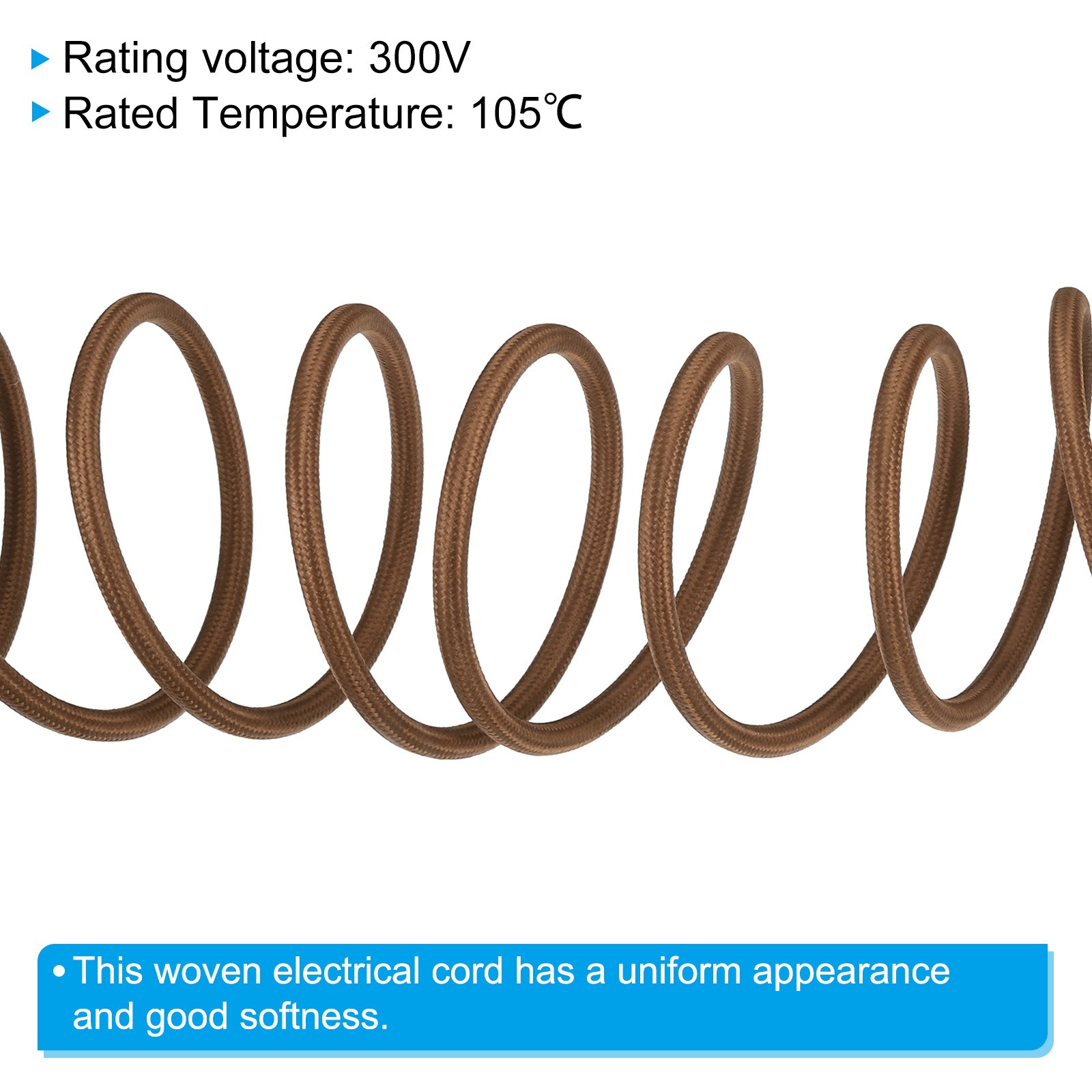 9.84ft 18AWG 2 Core Fabric Cloth Covered Round Wire Brown