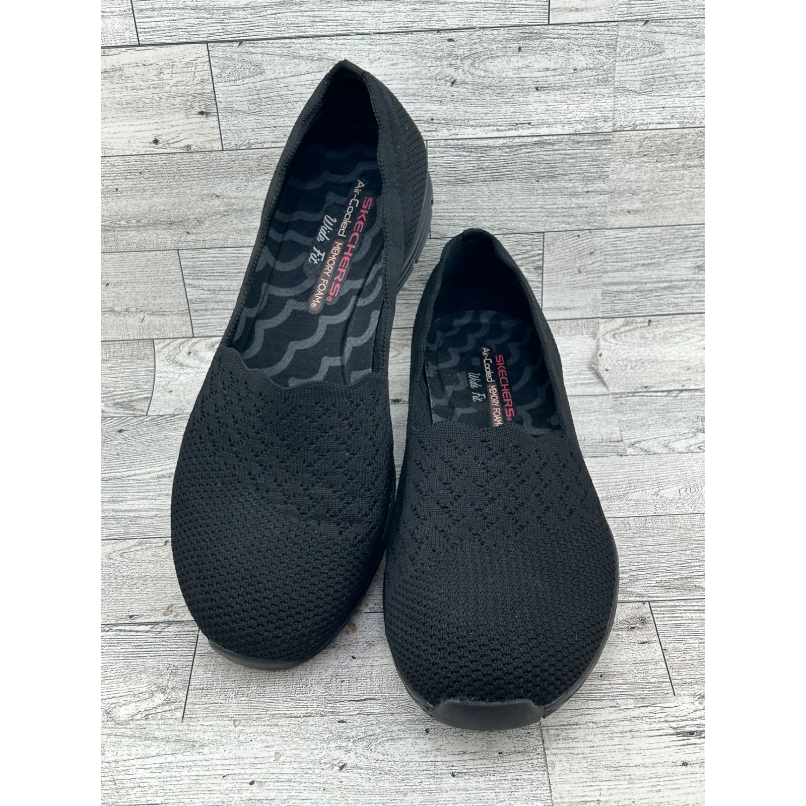 Skechers Seager Stat Black Knit Slip On Loafers Wide Fit Memory Foam 49481W 9.5W