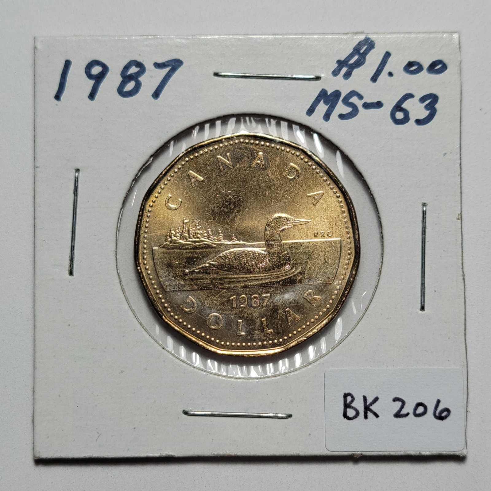 1987 CANADA 1 DOLLAR UNC LOONIE COIN FIRST YEAR OF LOONIE BK206