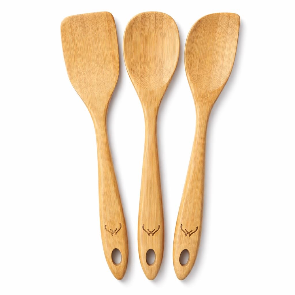 Wooden Spoons for Cooking Set of 3 Pcs – Wooden Cooking Utensils with Long Ha...