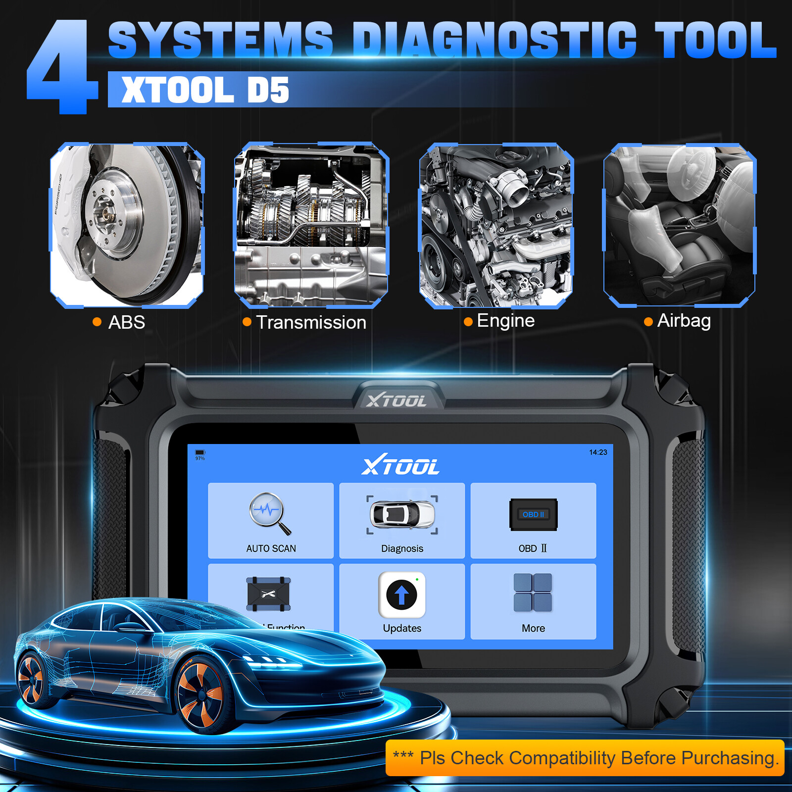 NEW XTOOL D5 Car OBD2 Scanner TCM ABS SRS Engine Code Reader Diagnostic Tool FCA