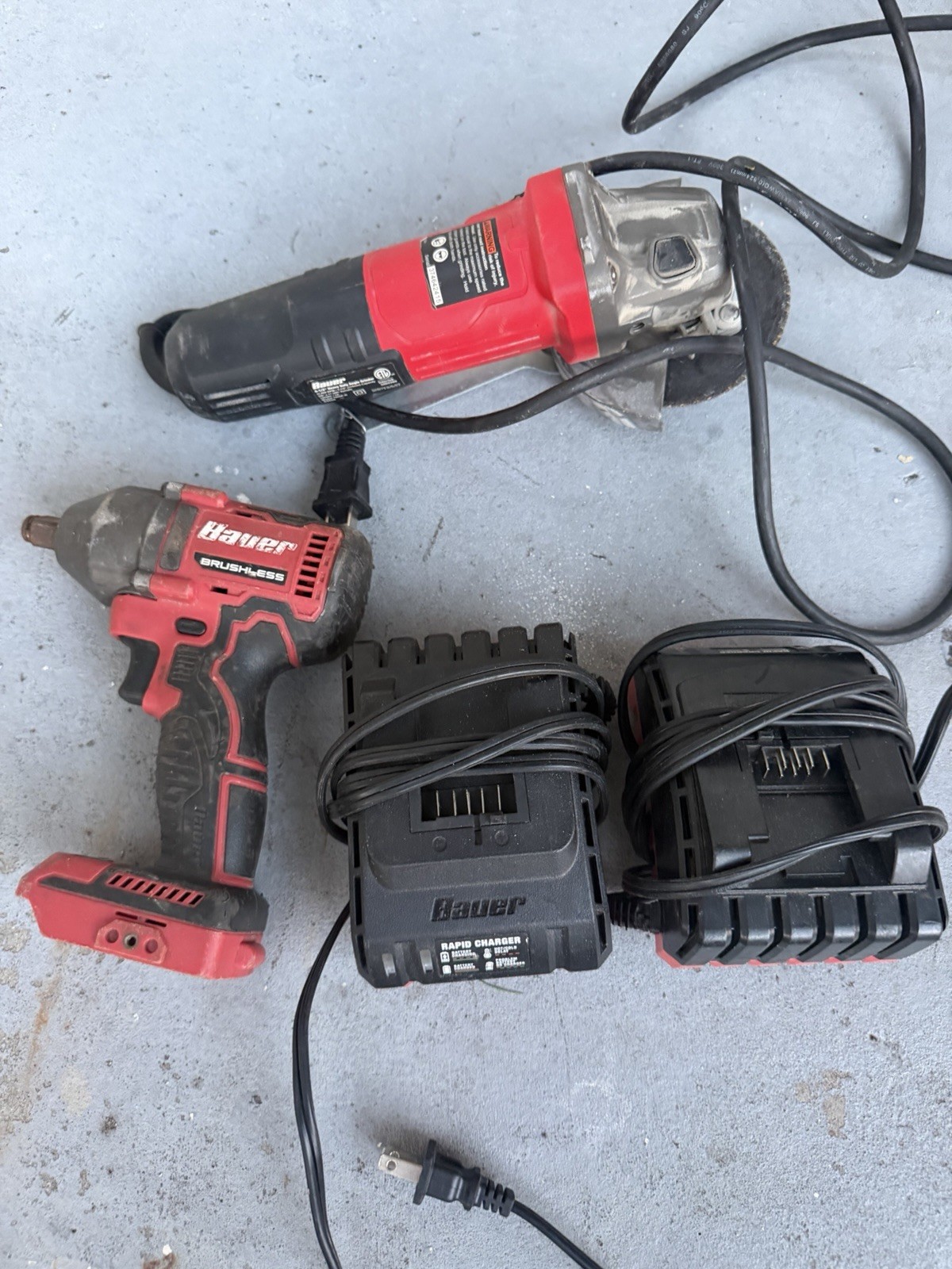 Bauer Brushless 18V Impact Driver w/ Corded Angle Grinder Red/Black