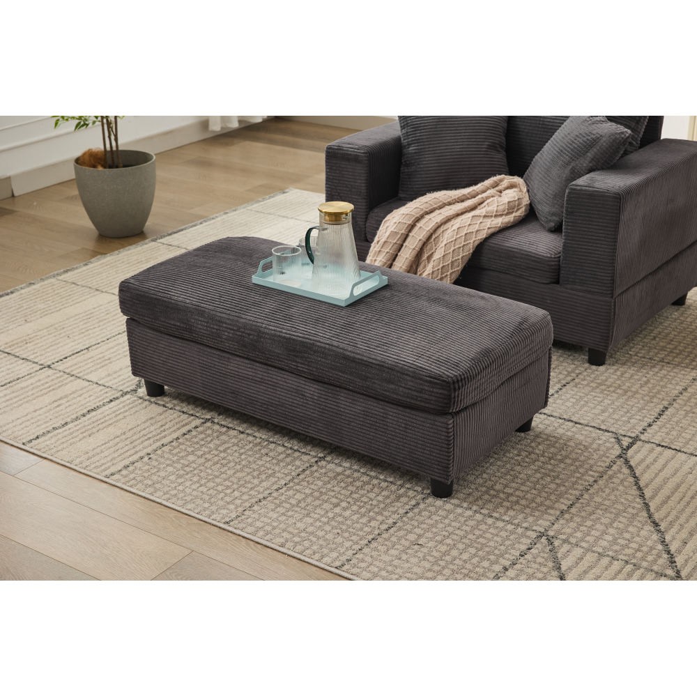 Modern Chaise Lounge Chair w/ Ottoman Sleeper Sofa Bed Dark Gray Corduroy