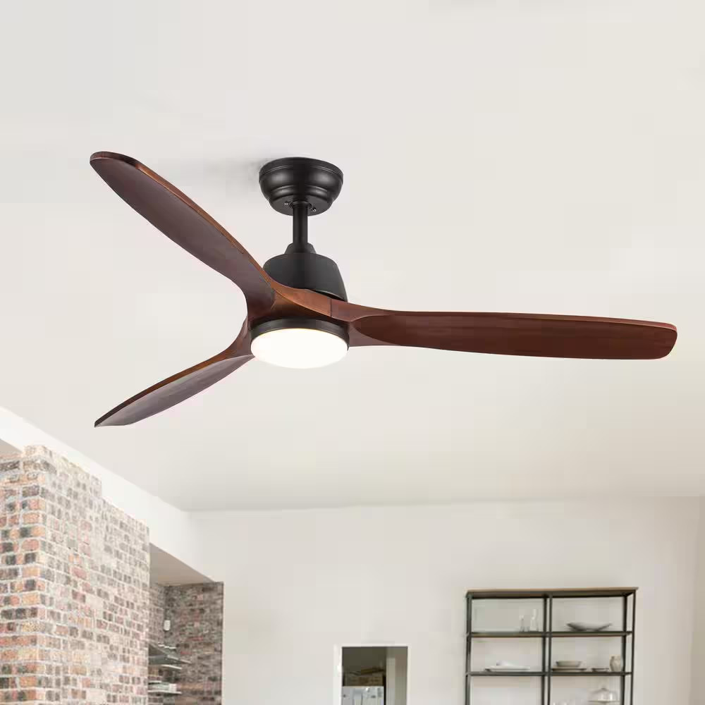 Farmhouse 52 In. Integrated LED Indoor Matte Black Ceiling Fan with Remote Contr
