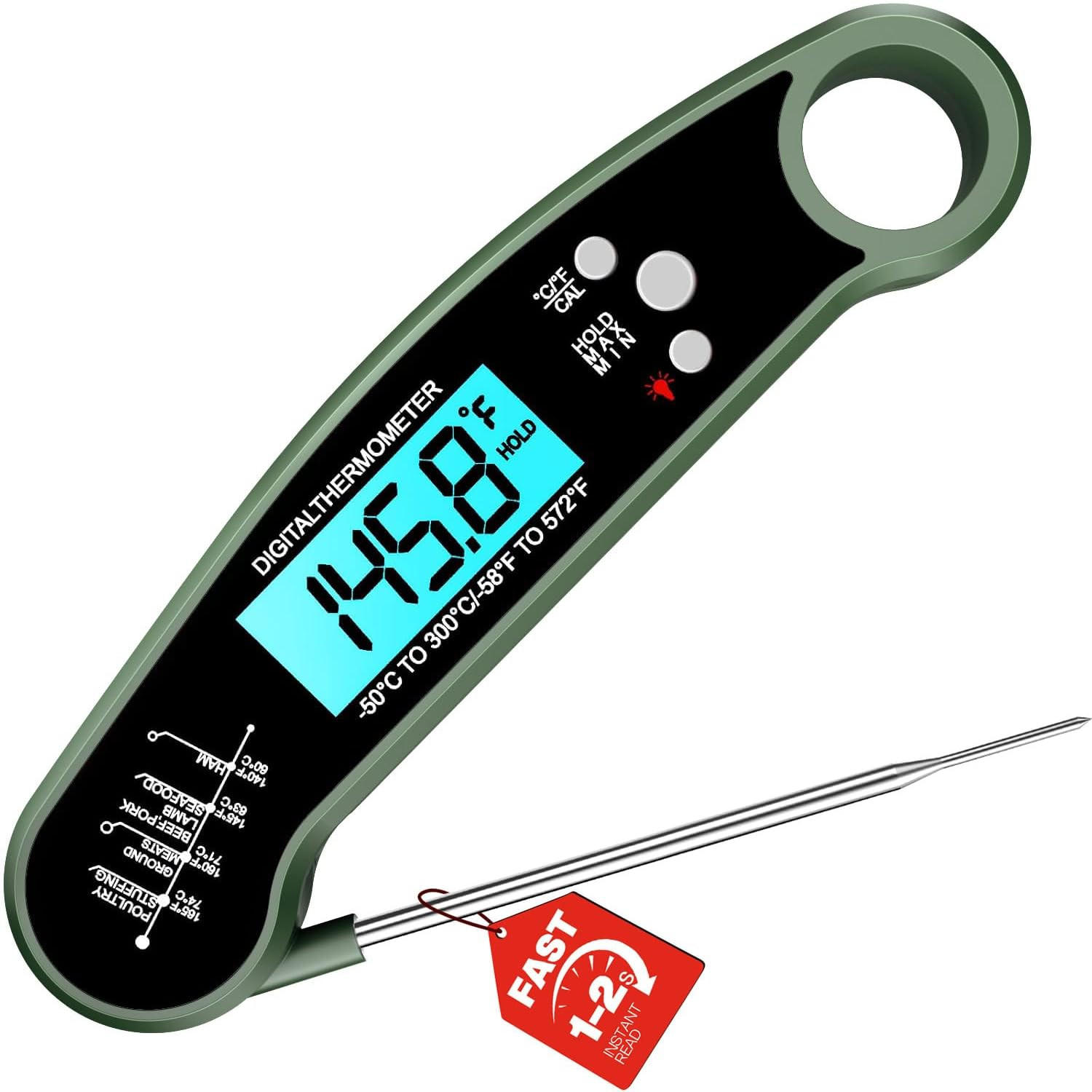 Digital Meat Thermometer, Instant Read Food Thermometer for Cooking, Green