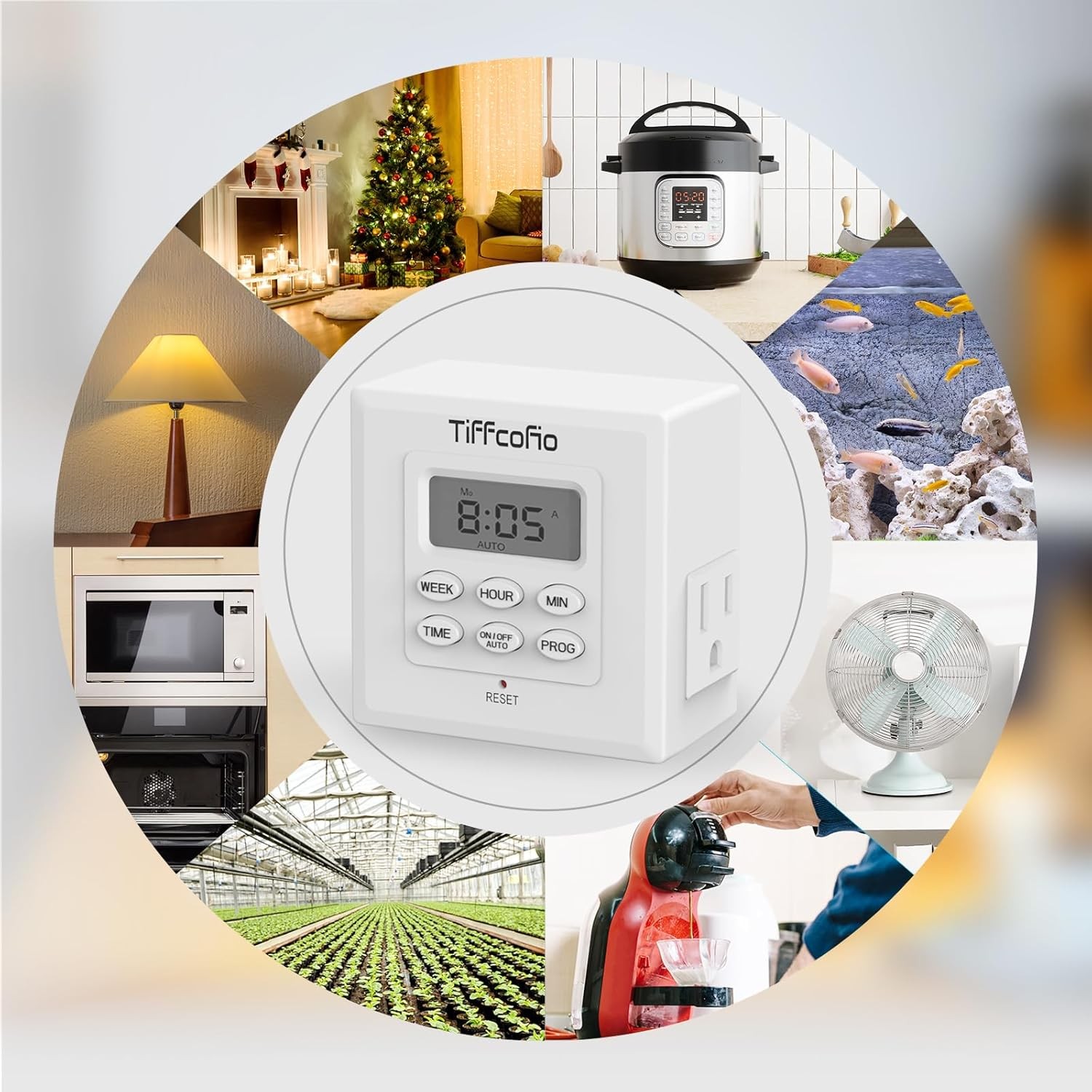 Tiffcofio 7-Day Digital Light Timer Plug-In Outlet White