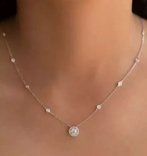 2CT Round Cut Lab Created Diamond Women Pendant Necklace 14K White Gold Plated
